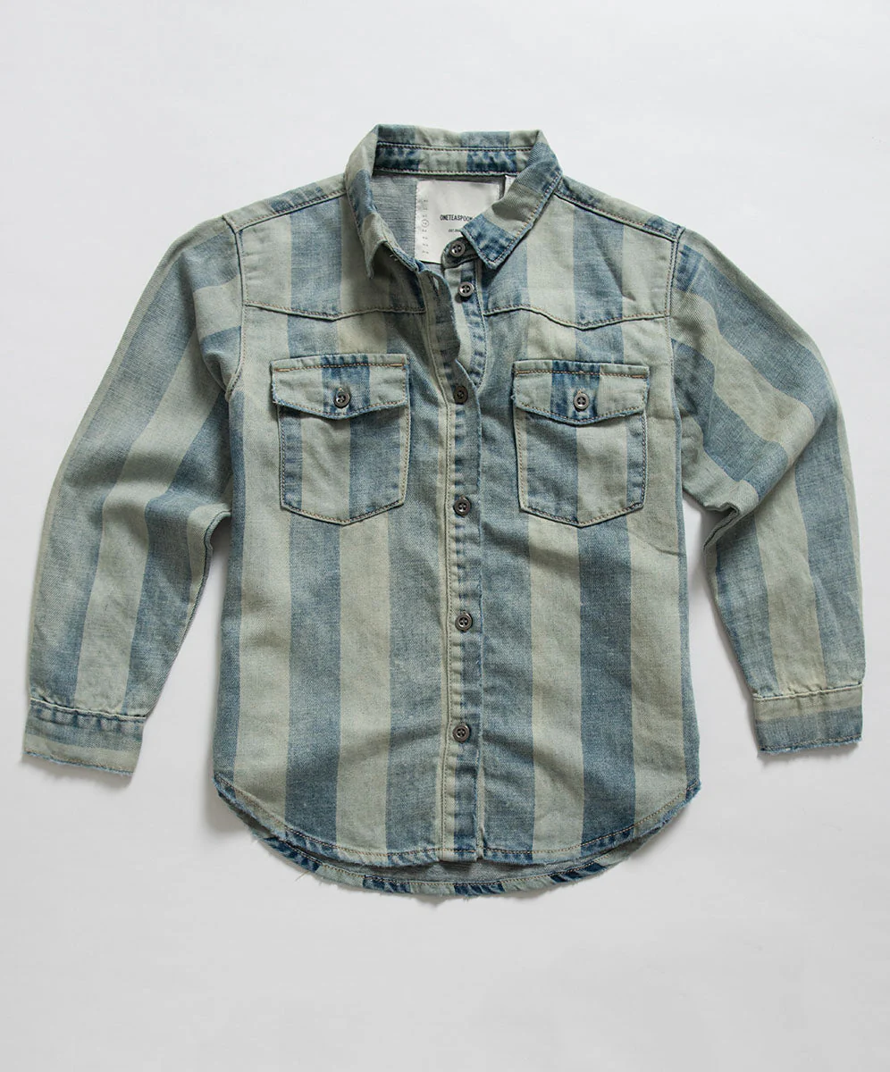 Kids Stripe New Vintage Denim Shirt - Storm Buoy - Image 5