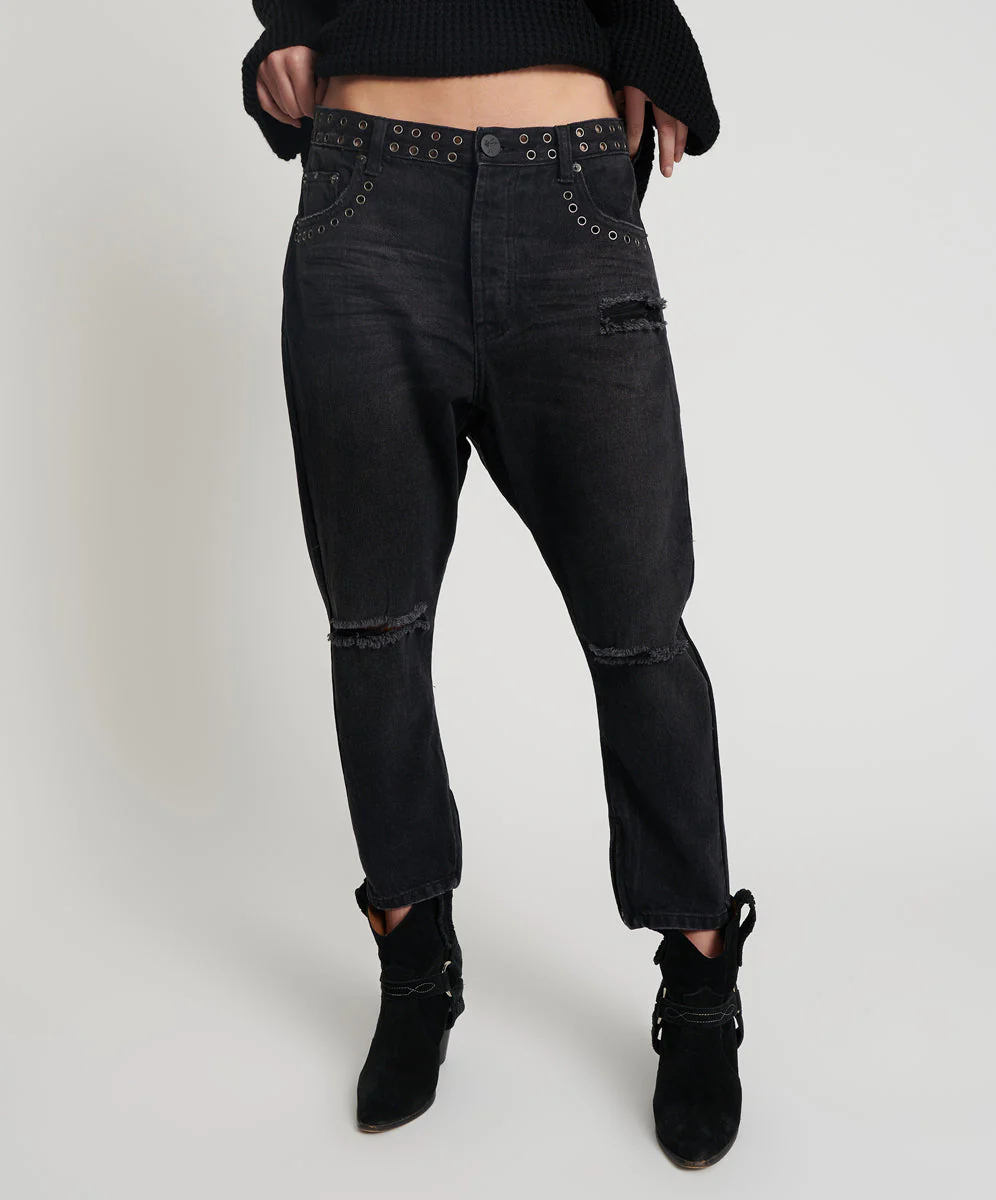 Kingpins Low Waist Cropped Boyfriend Denim Jeans - Image 2