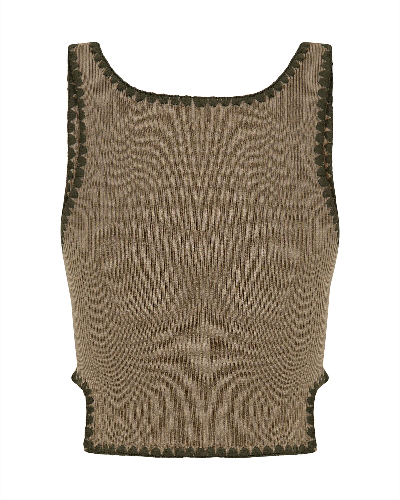 Knitted Scallop Tank Top - Khaki - Image 10