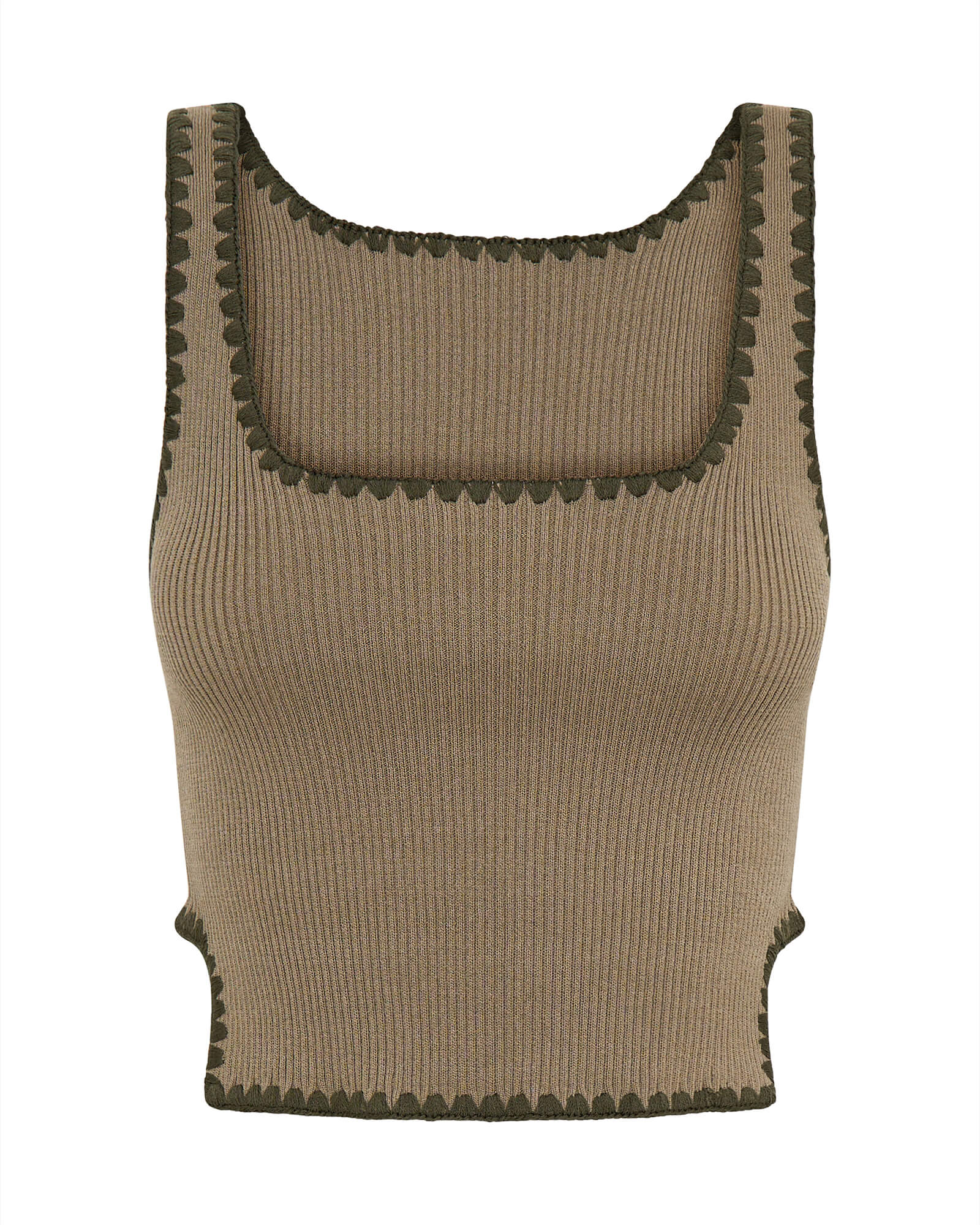 Knitted Scallop Tank Top - Khaki - Image 9