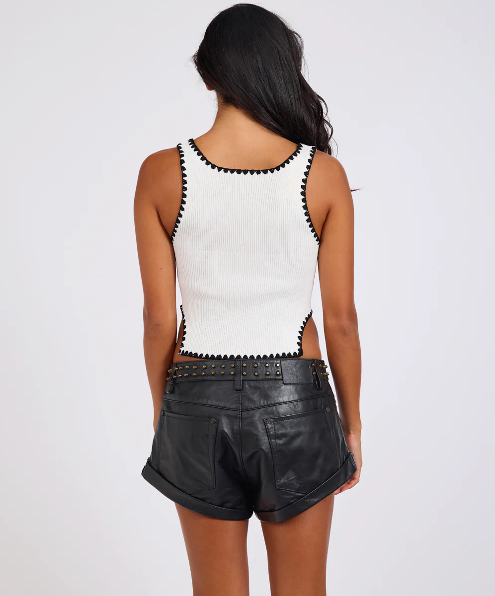 Knitted Scallop Tank Top - Cream - Image 3