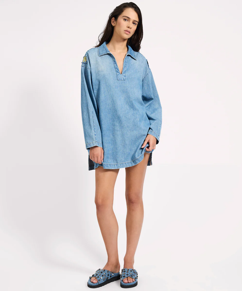 Le Captain Pullover Denim Mini Dress - Blue - Image 9