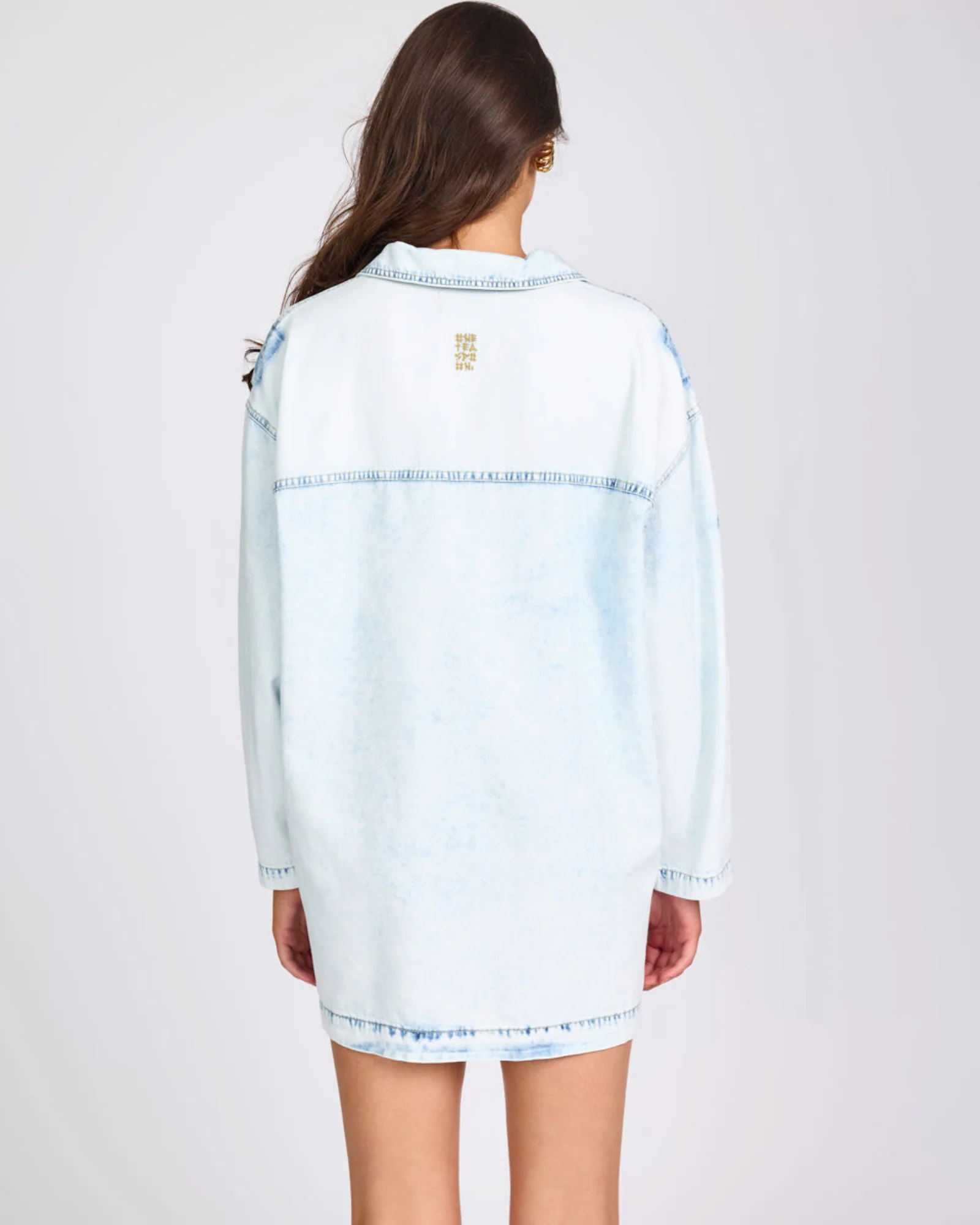 Le Captain Star Pullover Denim Mini Shirt Dress - Depeche Blue - Image 4
