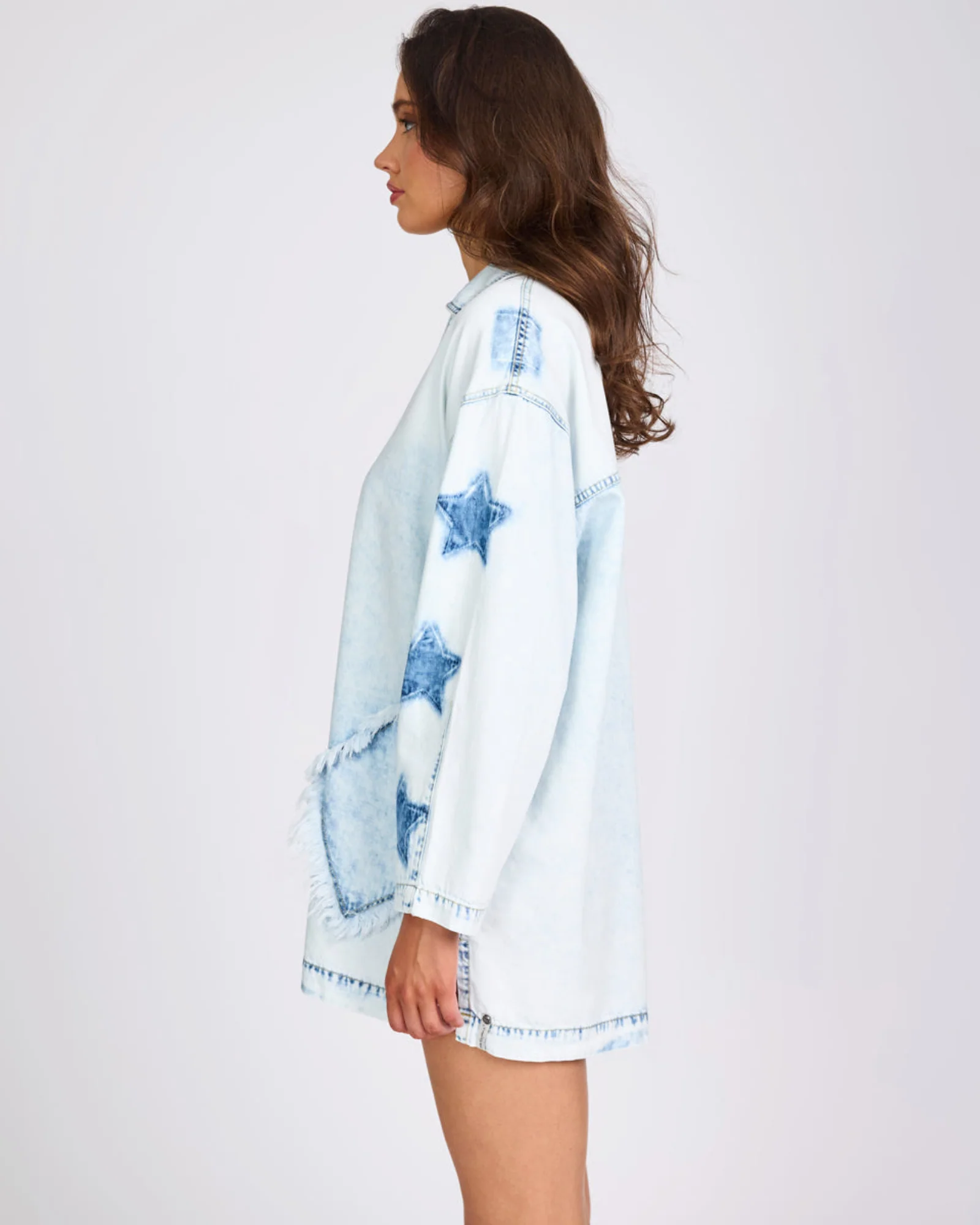 Le Captain Star Pullover Denim Mini Shirt Dress - Depeche Blue - Image 5