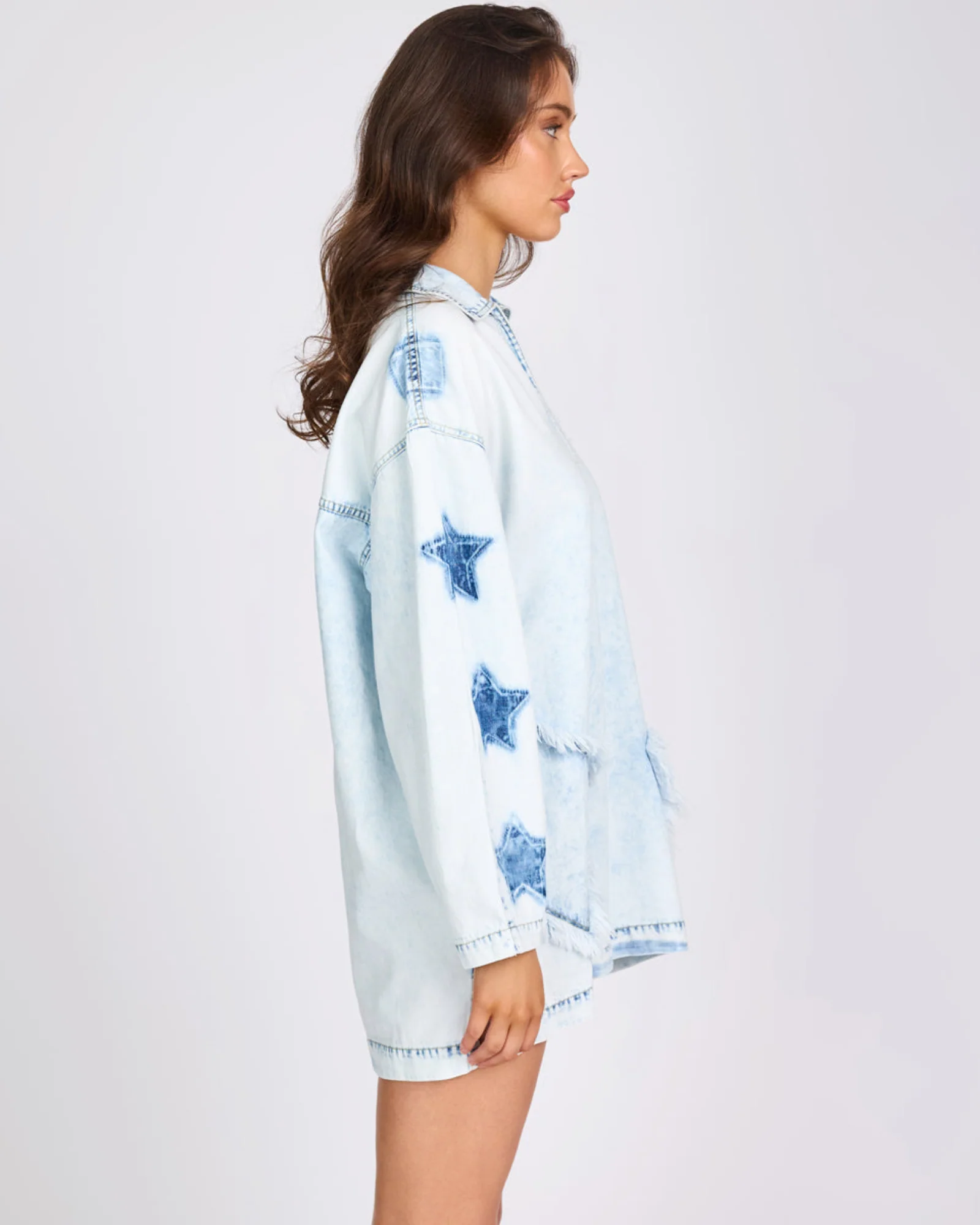 Le Captain Star Pullover Denim Mini Shirt Dress - Depeche Blue - Image 6
