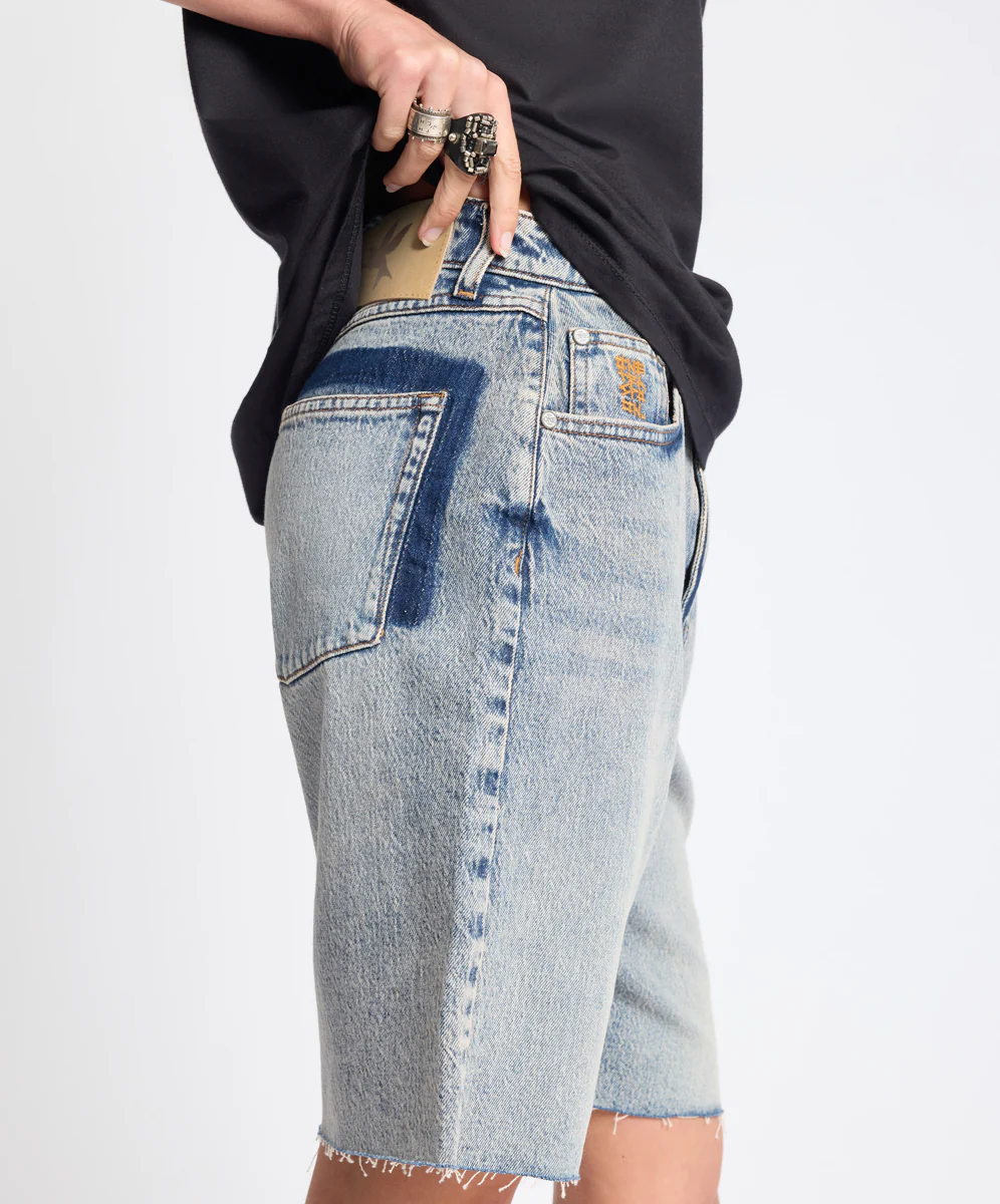 Le Cats Mid Waist Wide Leg Boyfriend Denim Shorts - Cloud Blue - Image 6