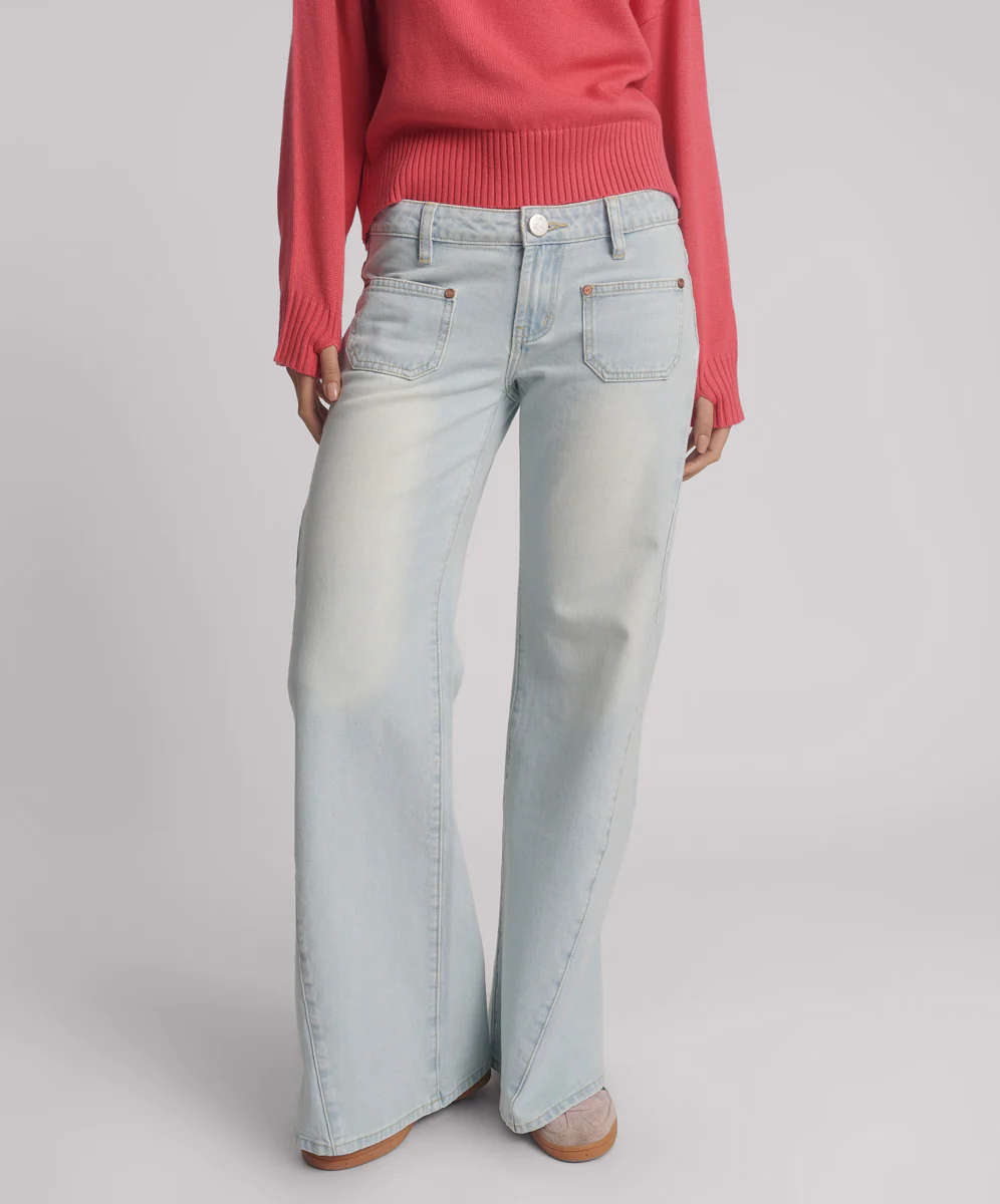 Johnnies Low Waist Wide Leg Flared Denim Jeans - Le Surf Blue - Image 2