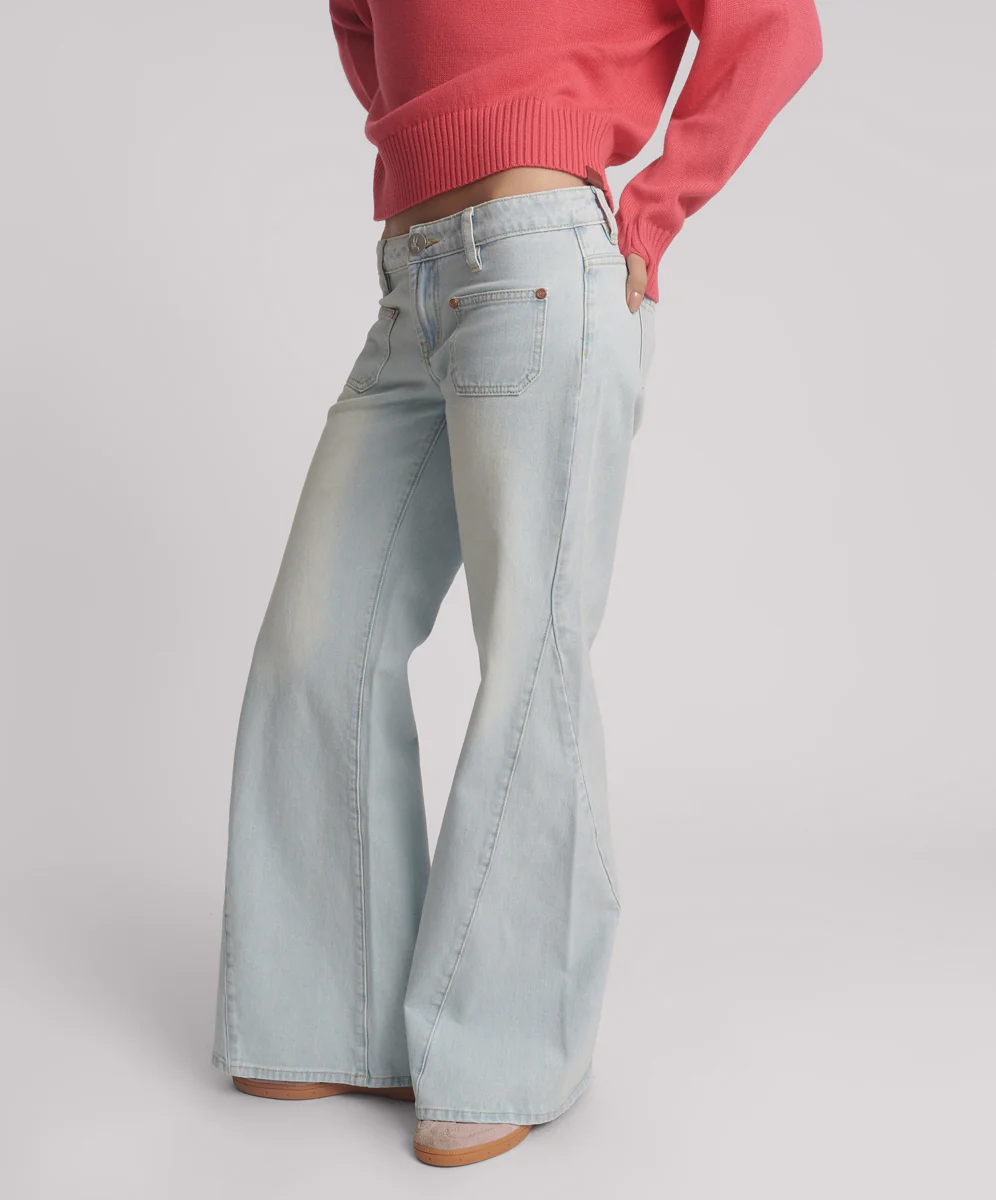 Johnnies Low Waist Wide Leg Flared Denim Jeans - Le Surf Blue - Image 3