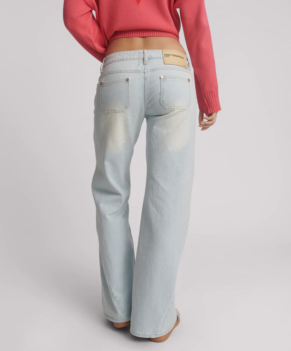 Johnnies Low Waist Wide Leg Flared Denim Jeans - Le Surf Blue - Image 4