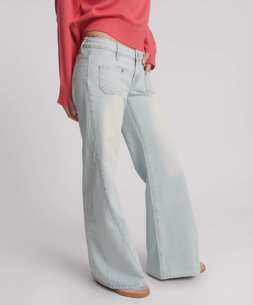Johnnies Low Waist Wide Leg Flared Denim Jeans - Le Surf Blue - Image 5