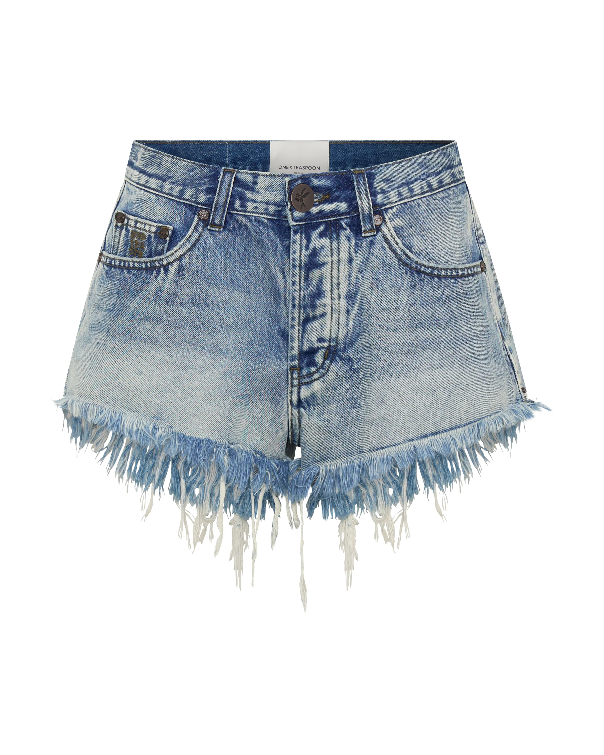 Le Wolves Mid Waist Mid Length Denim Shorts - Salty Dog Blue - Image 10
