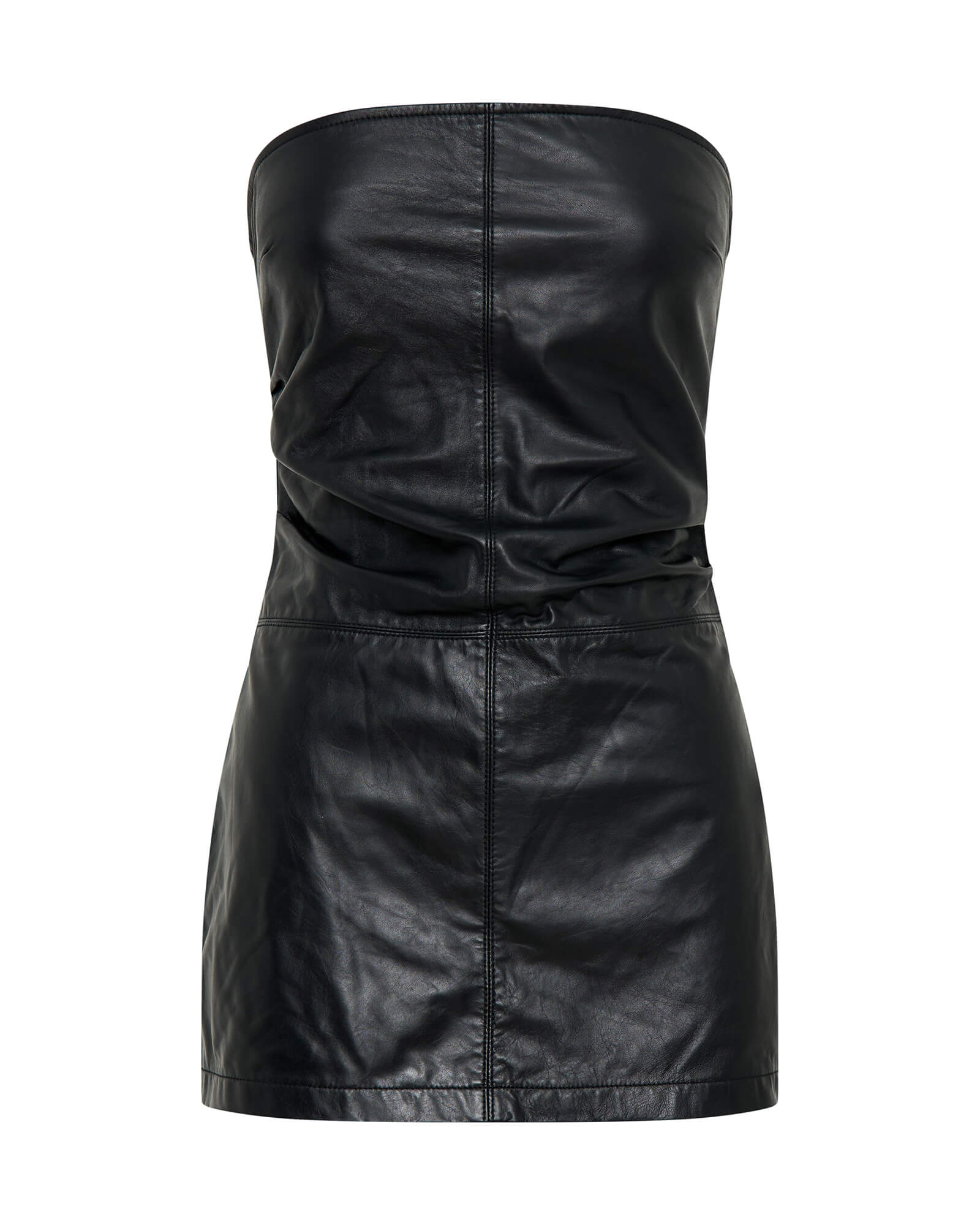 Leather Strapless Mini Tube Dress - Black - Image 6