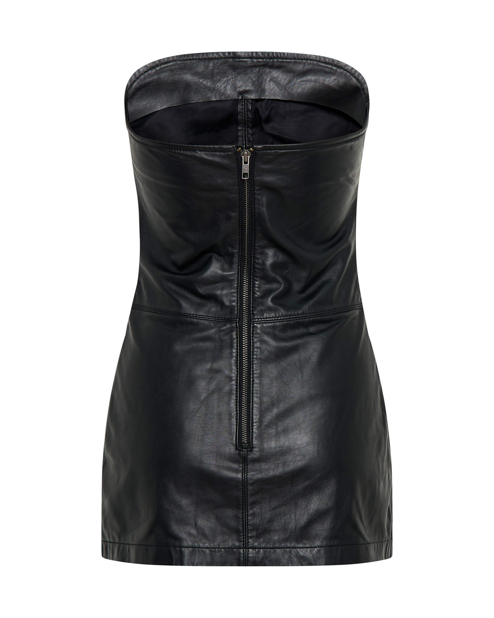 Leather Strapless Mini Tube Dress - Black - Image 7