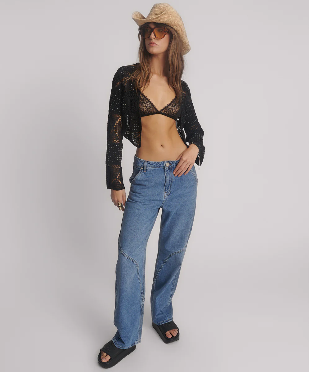 Studded Bolero Cropped Leather Jacket - Black - Image 5