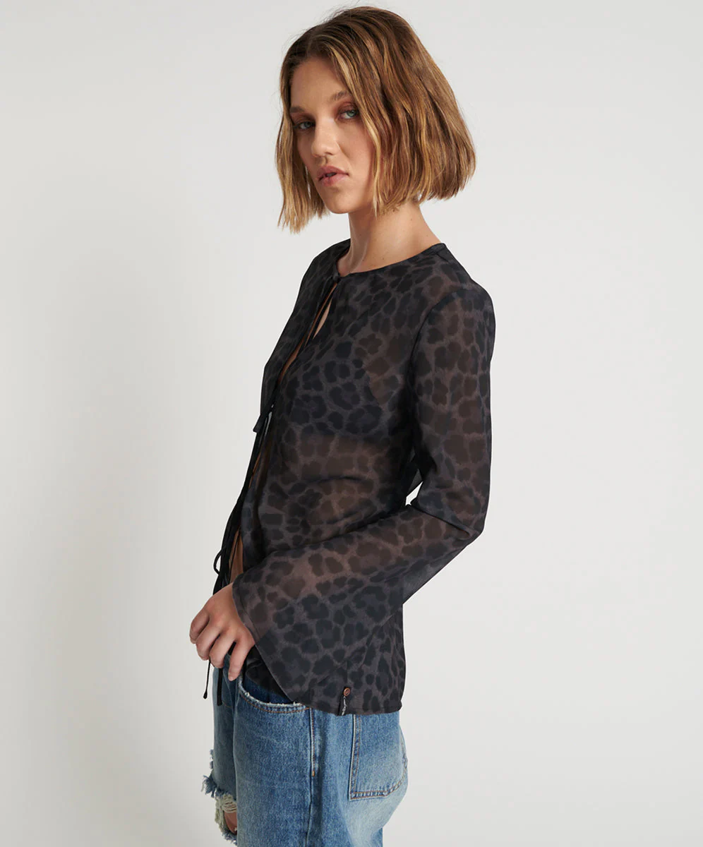 Fantasy Chiffon Longsleeve Top - Leopard - Image 2