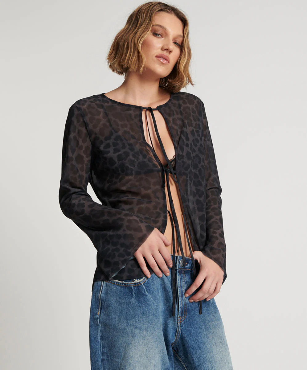 Fantasy Chiffon Longsleeve Top - Leopard - Image 5