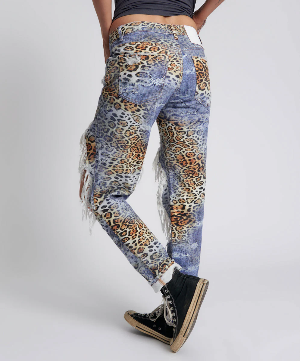 Truckers Mid Waist Straight Leg Denim Jeans - Leoparty - Image 4