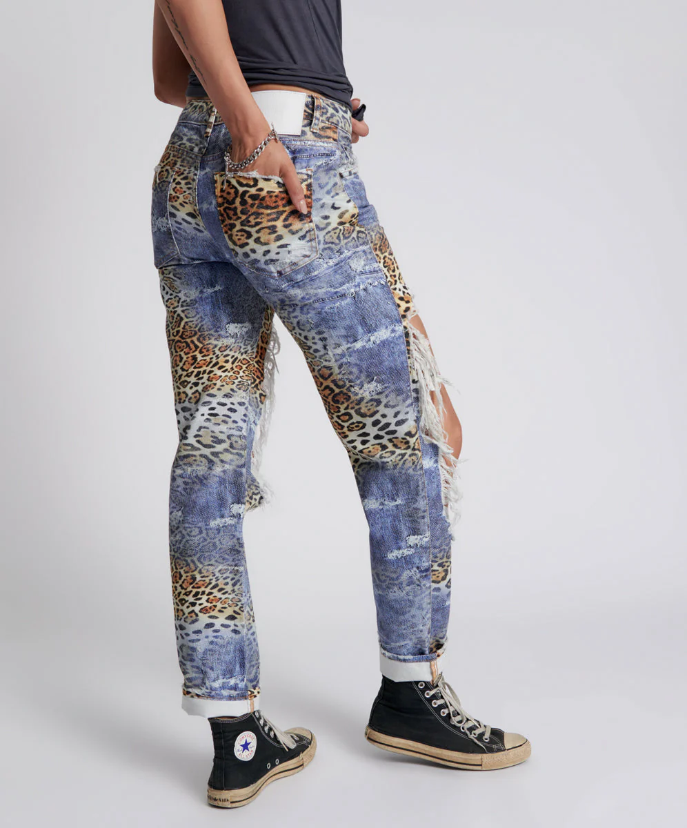 Truckers Mid Waist Straight Leg Denim Jeans - Leoparty - Image 5