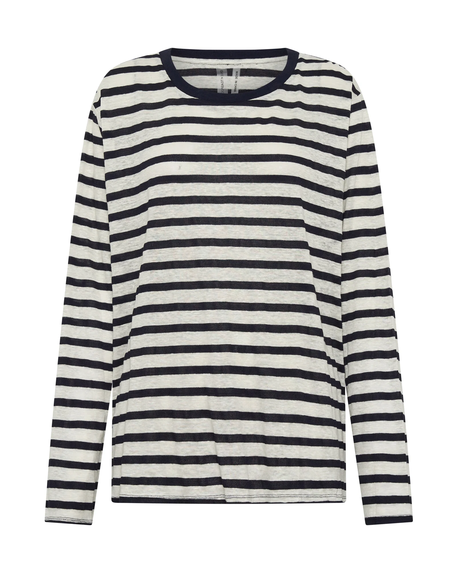Linen Yarn Dye Stripe Longsleeve Boyfriend Tee - Blue White - Image 6