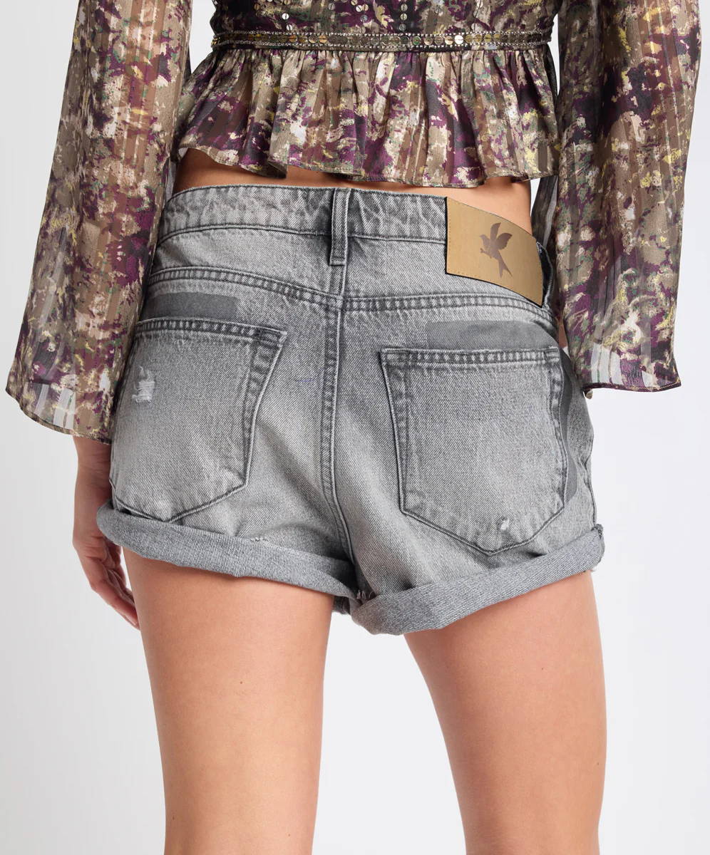 Long Bandits Low Waist Denim Shorts - Soft Grey - Image 4