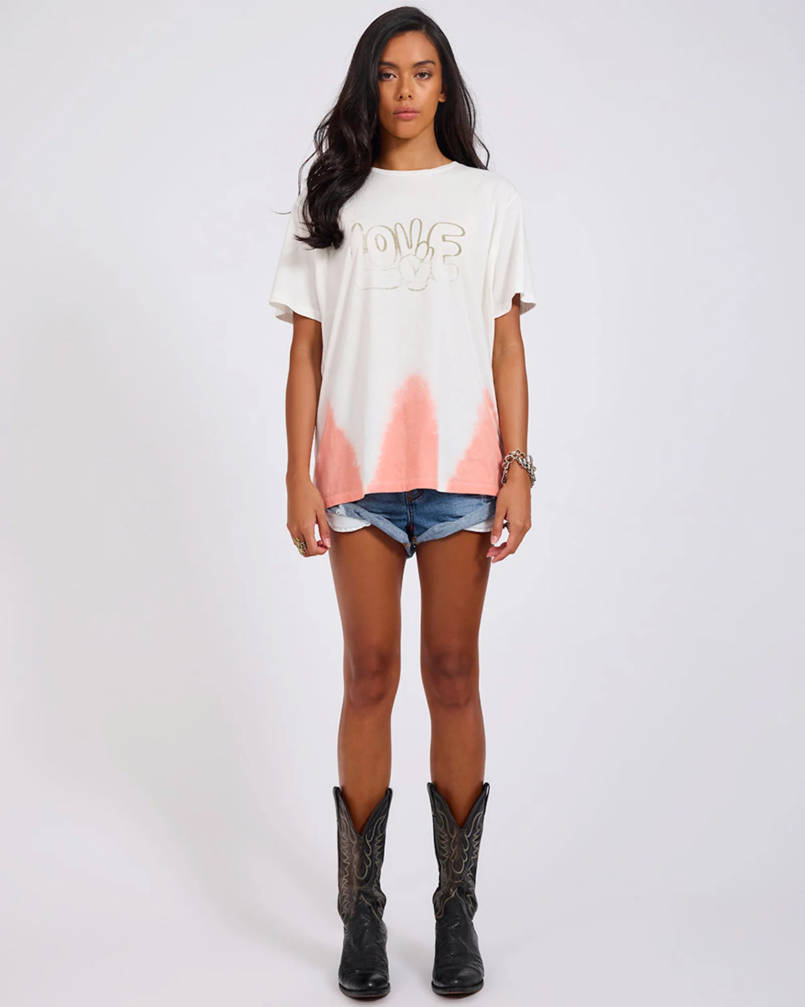 Love Dip Dye Boyfriend Tee - White - Image 3