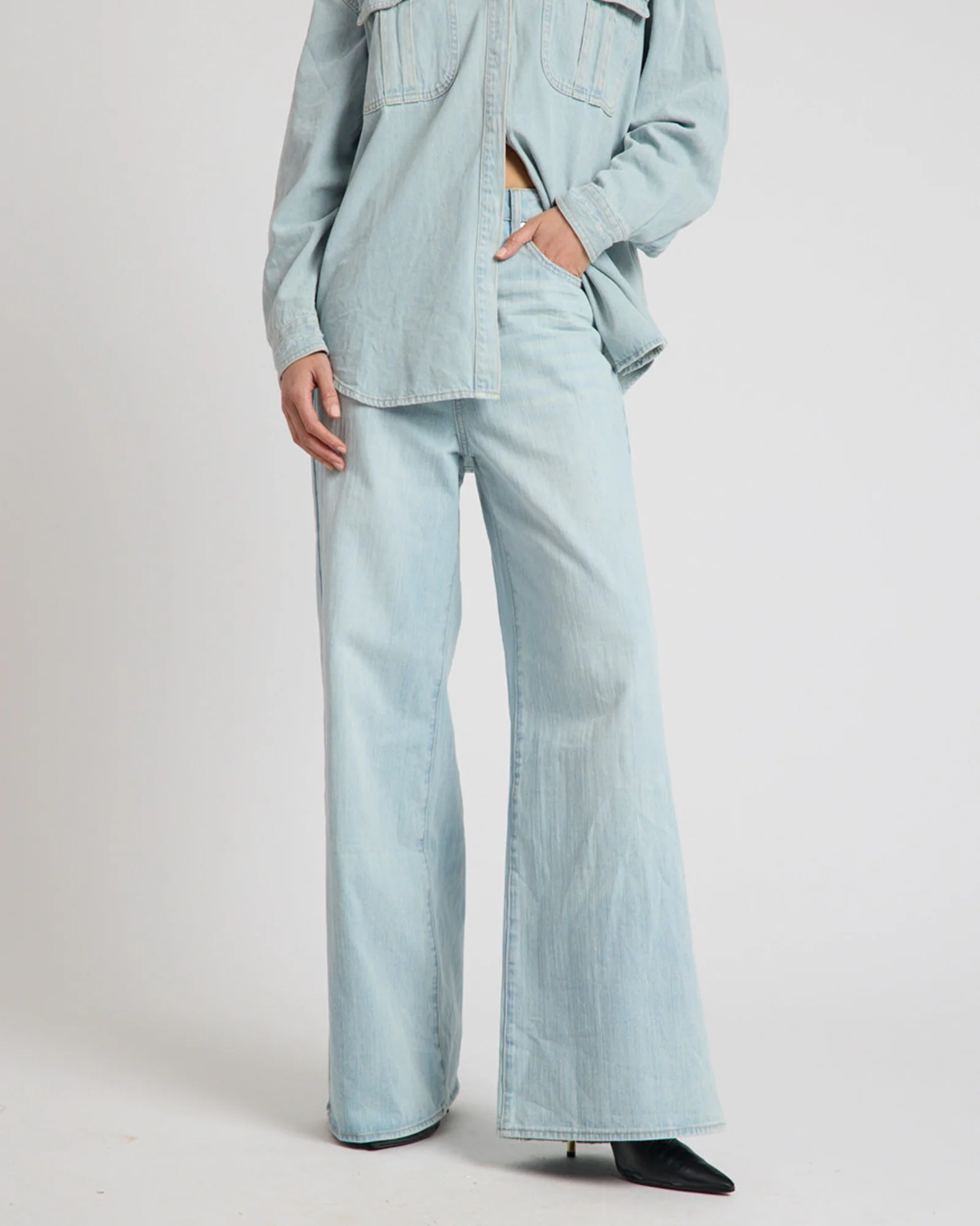 Love Machines Heart Mid Waist Super Wide Leg Denim - Sea Mist Love - Image 3