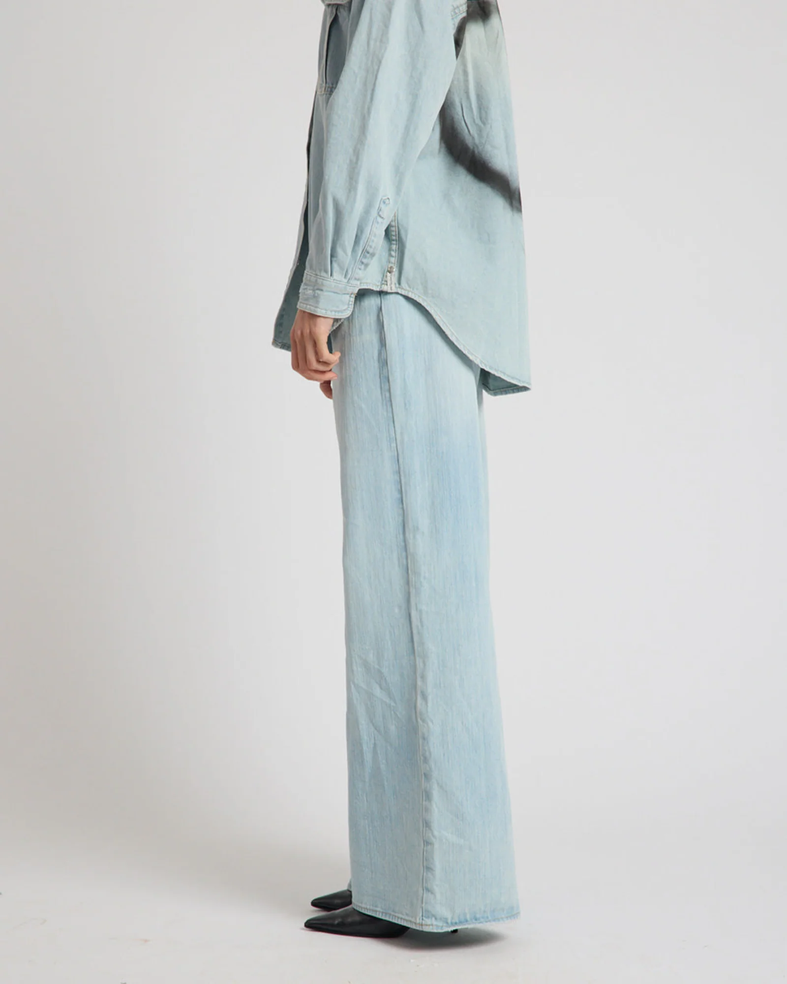 Love Machines Heart Mid Waist Super Wide Leg Denim - Sea Mist Love - Image 4