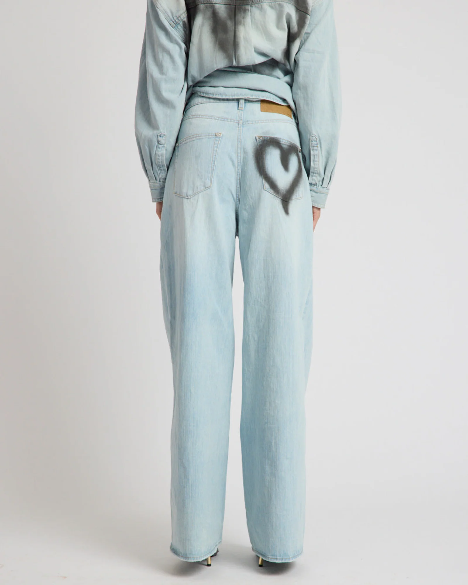 Love Machines Heart Mid Waist Super Wide Leg Denim - Sea Mist Love - Image 5
