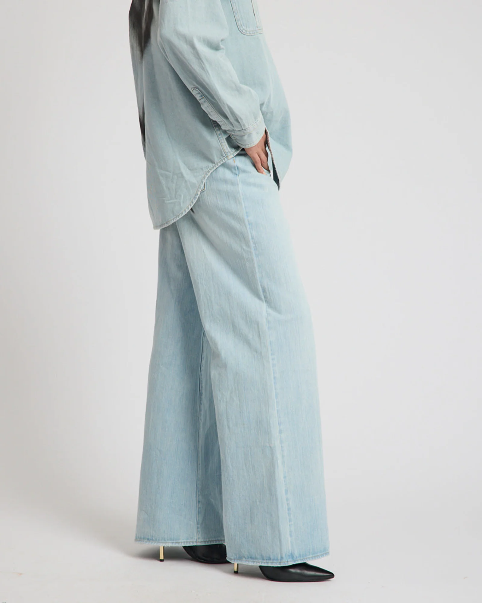 Love Machines Heart Mid Waist Super Wide Leg Denim - Sea Mist Love - Image 6
