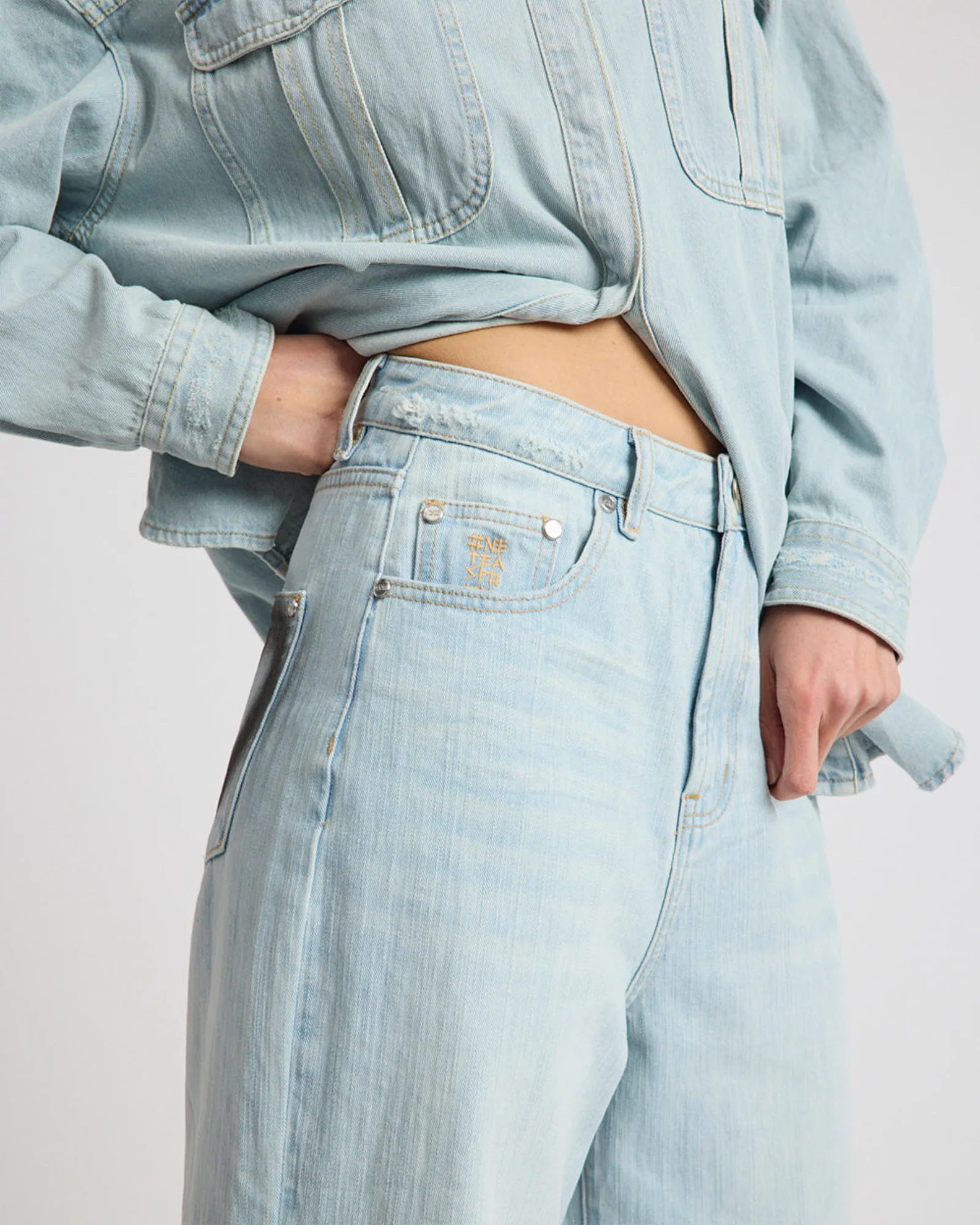 Love Machines Heart Mid Waist Super Wide Leg Denim - Sea Mist Love - Image 7