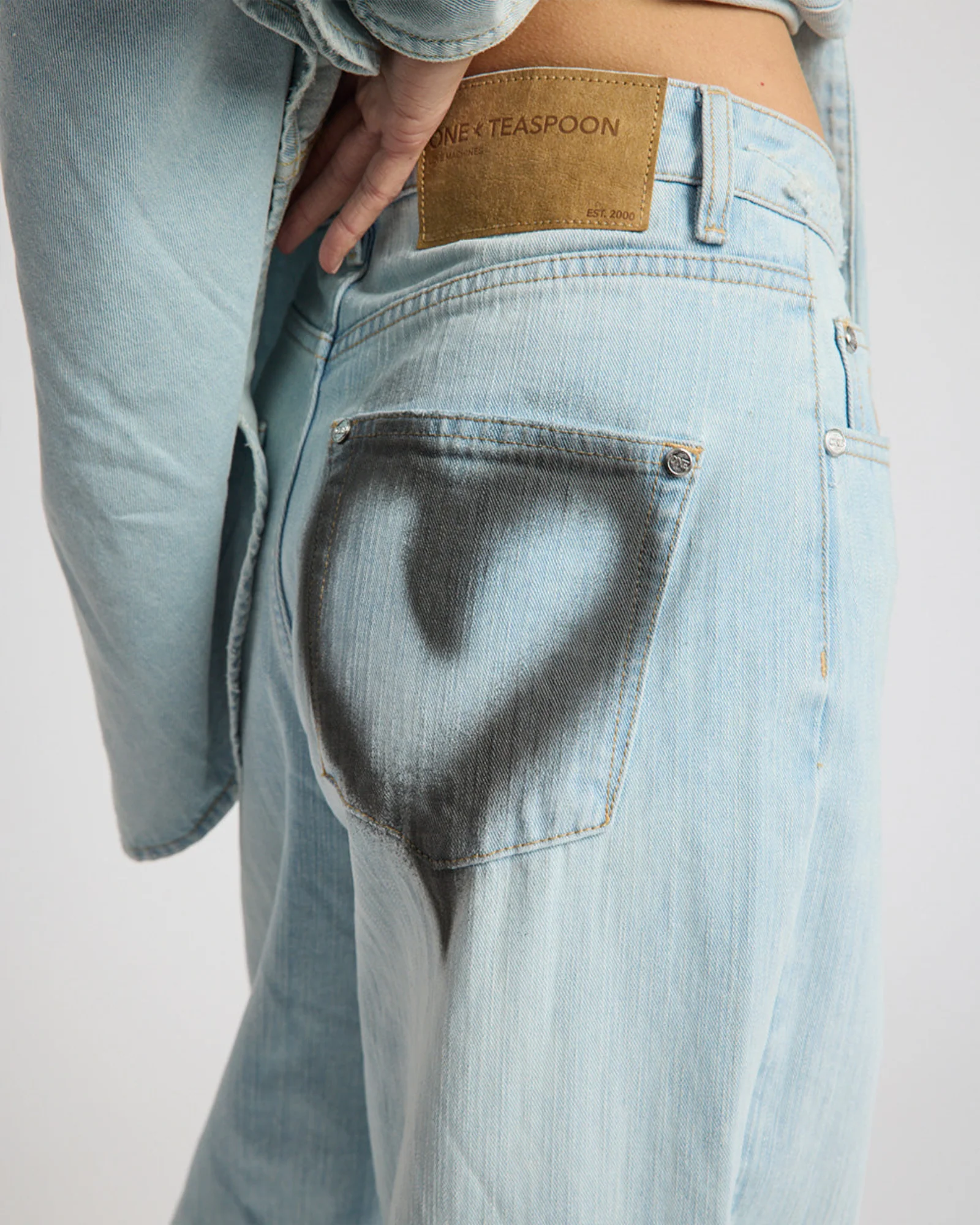 Love Machines Heart Mid Waist Super Wide Leg Denim - Sea Mist Love - Image 8