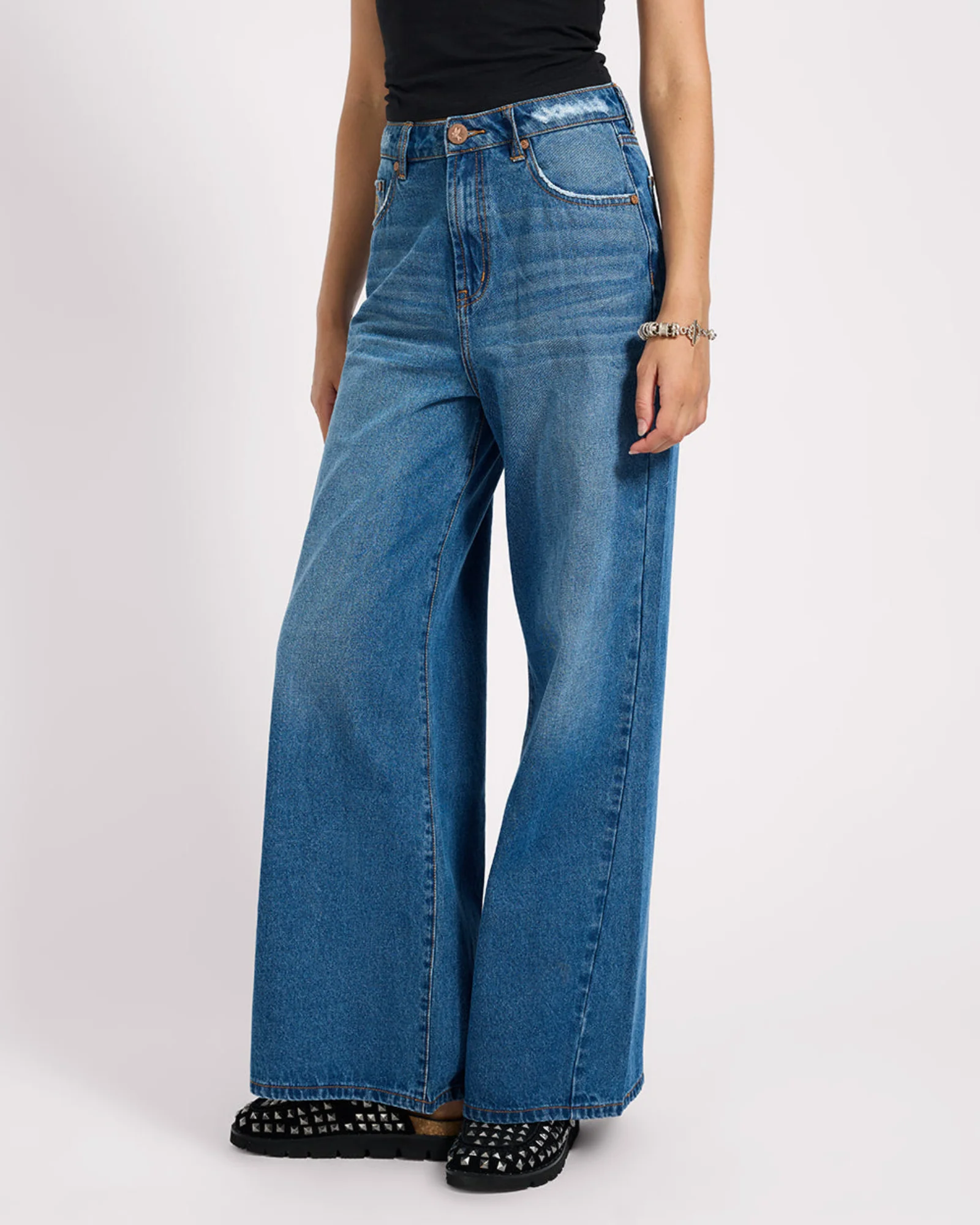 Love Machines High Waist Super Wide Leg Denim Jeans - Pacifica - Image 4