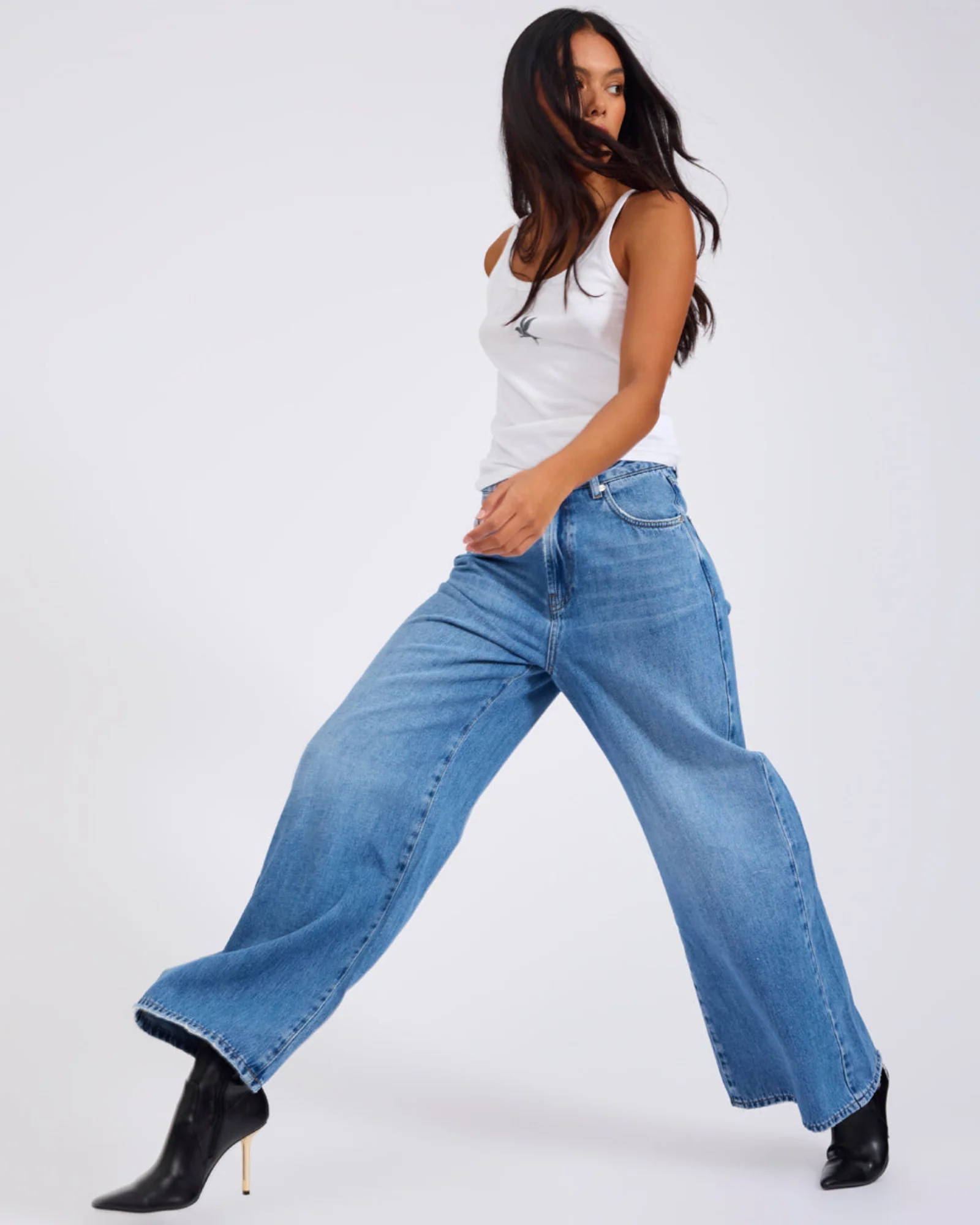 Love Machines Mid Waist Super Wide Leg Denim Jeans - Bright Blue - Image 11