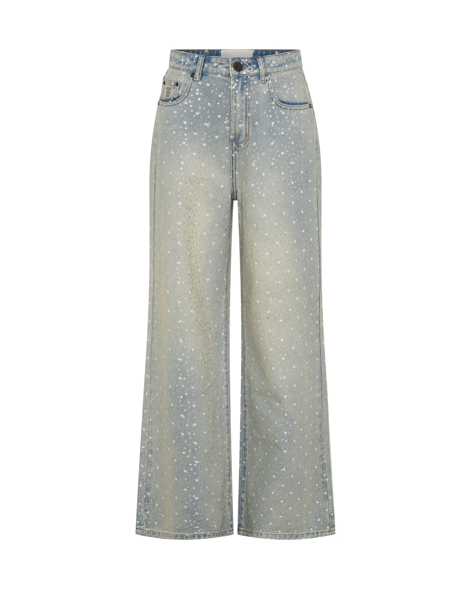 Love Machines Mid Waist Super Wide Leg Denim Jeans - Blue Sparkle - Image 12