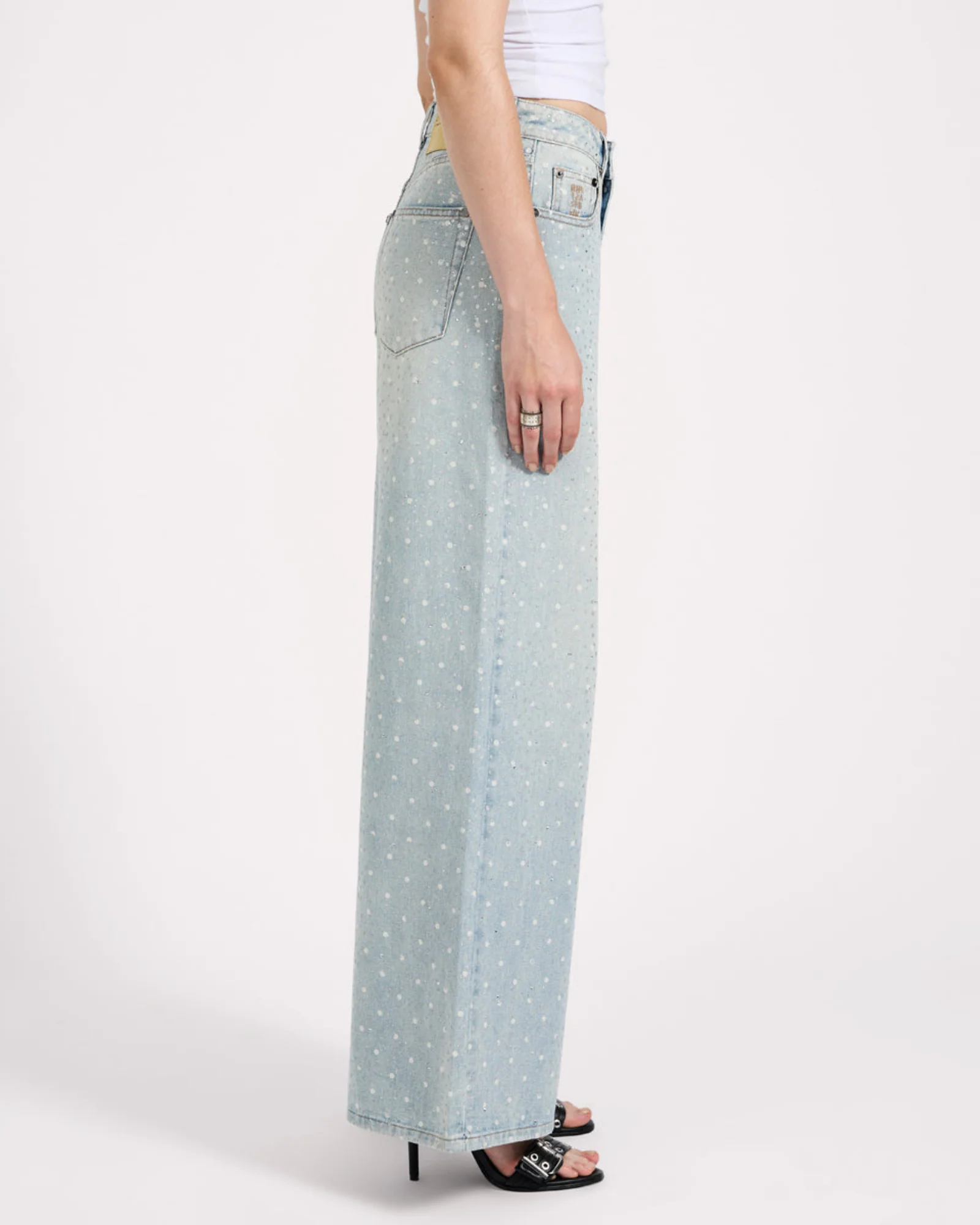 Love Machines Mid Waist Super Wide Leg Denim Jeans - Blue Sparkle - Image 7