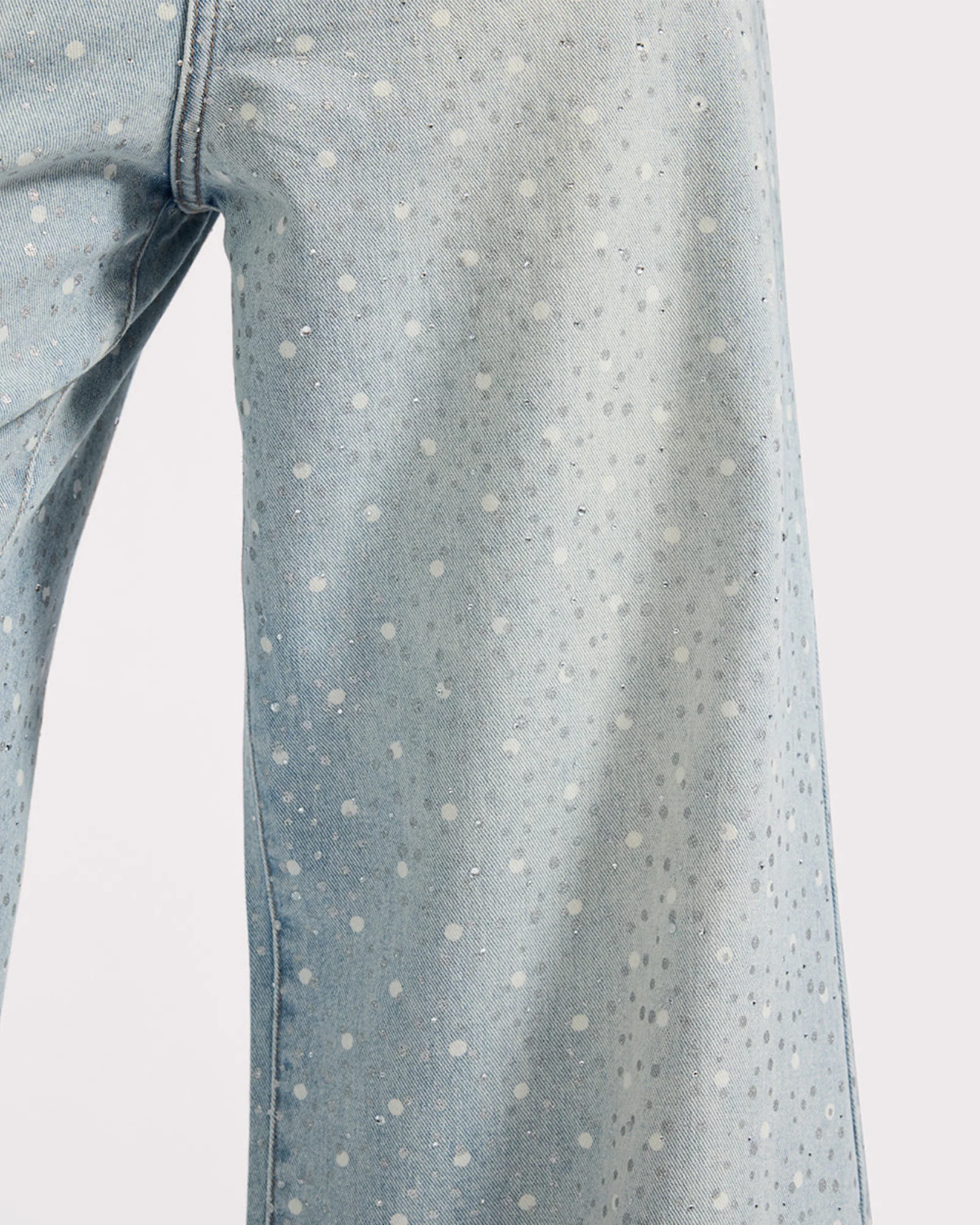 Love Machines Mid Waist Super Wide Leg Denim Jeans - Blue Sparkle - Image 8