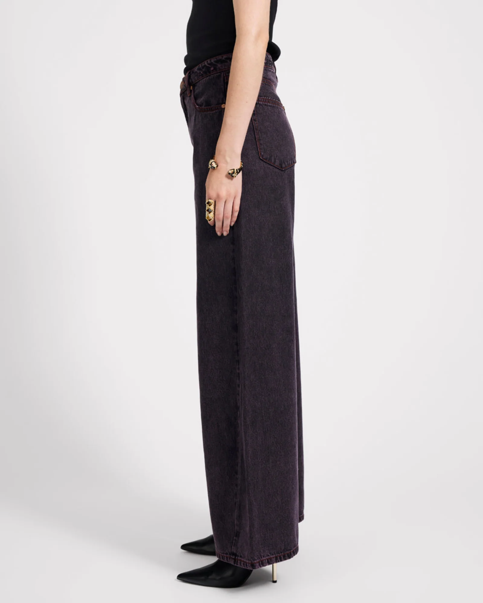 Love Machines Mid Waist Super Wide Leg Denim Jeans - Black Pink - Image 5