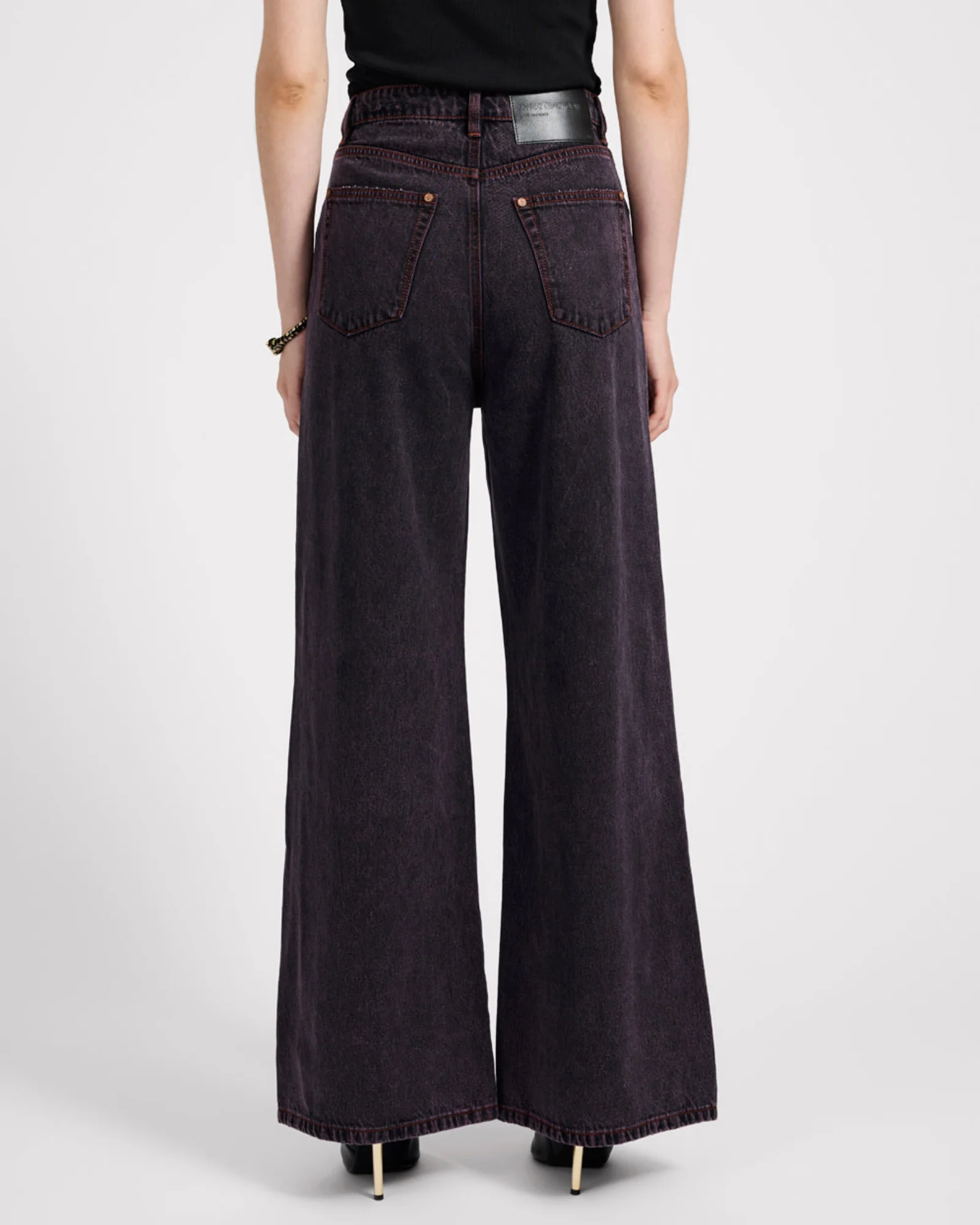 Love Machines Mid Waist Super Wide Leg Denim Jeans - Black Pink - Image 6