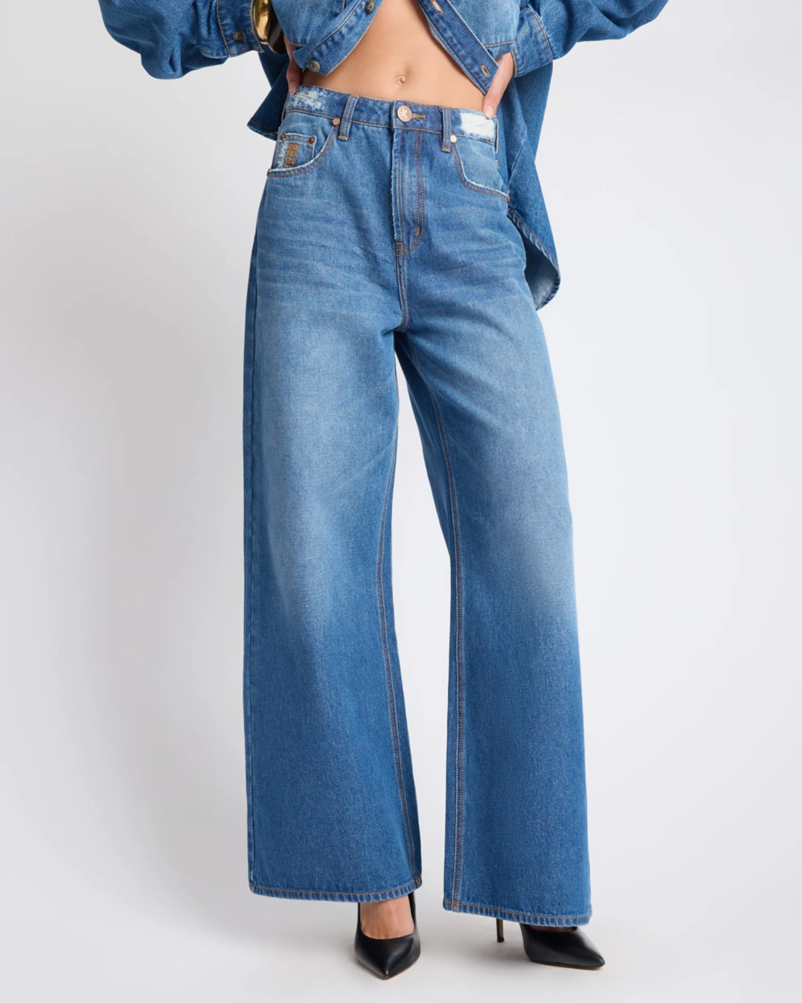 Love Machines Mid Waist Super Wide Leg Denim Jeans - Pacifica Blue - Image 3