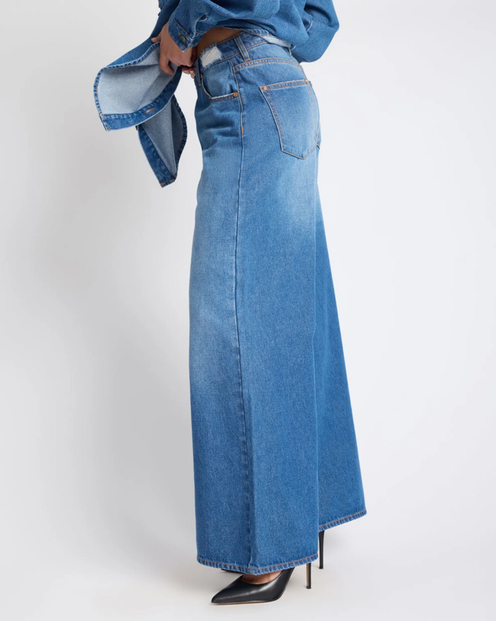 Love Machines Mid Waist Super Wide Leg Denim Jeans - Pacifica Blue - Image 5