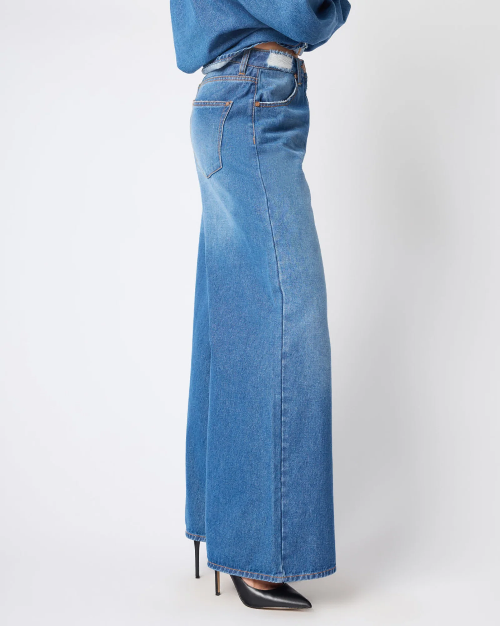 Love Machines Mid Waist Super Wide Leg Denim Jeans - Pacifica Blue - Image 7
