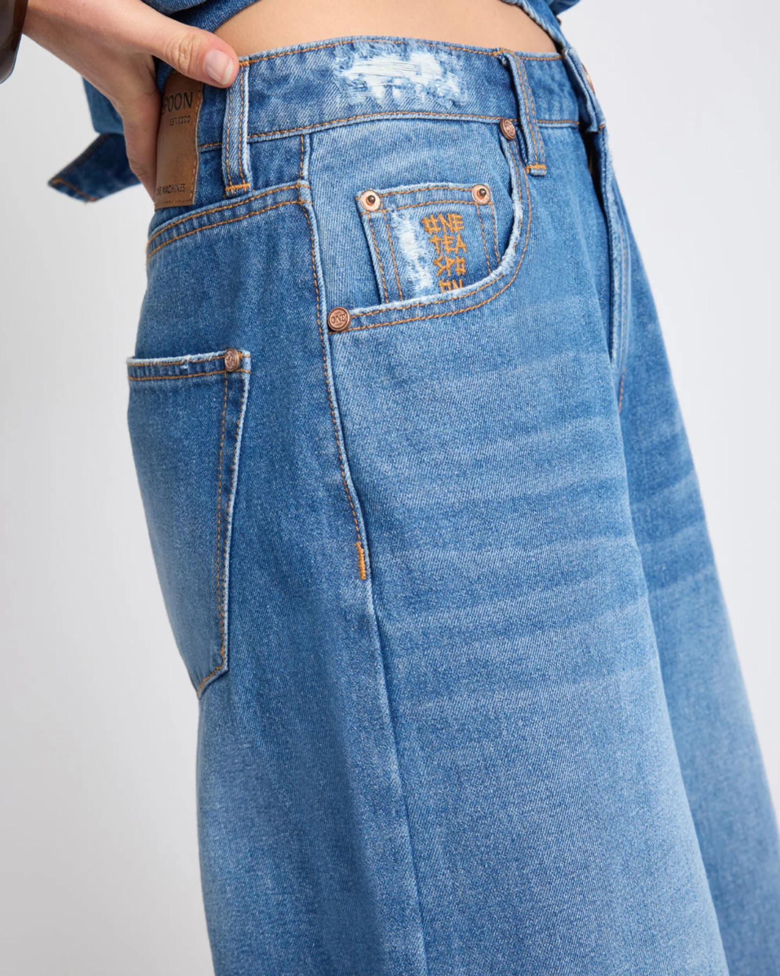 Love Machines Mid Waist Super Wide Leg Denim Jeans - Pacifica Blue - Image 8