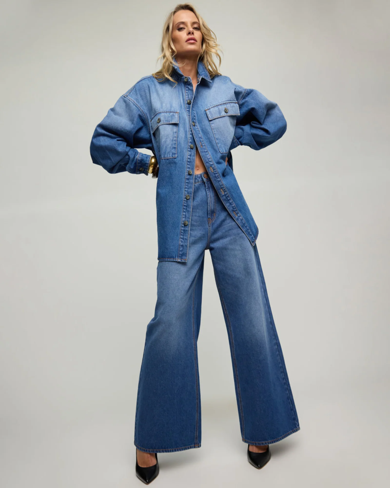 Love Machines Mid Waist Super Wide Leg Denim Jeans - Pacifica Blue - Image 9