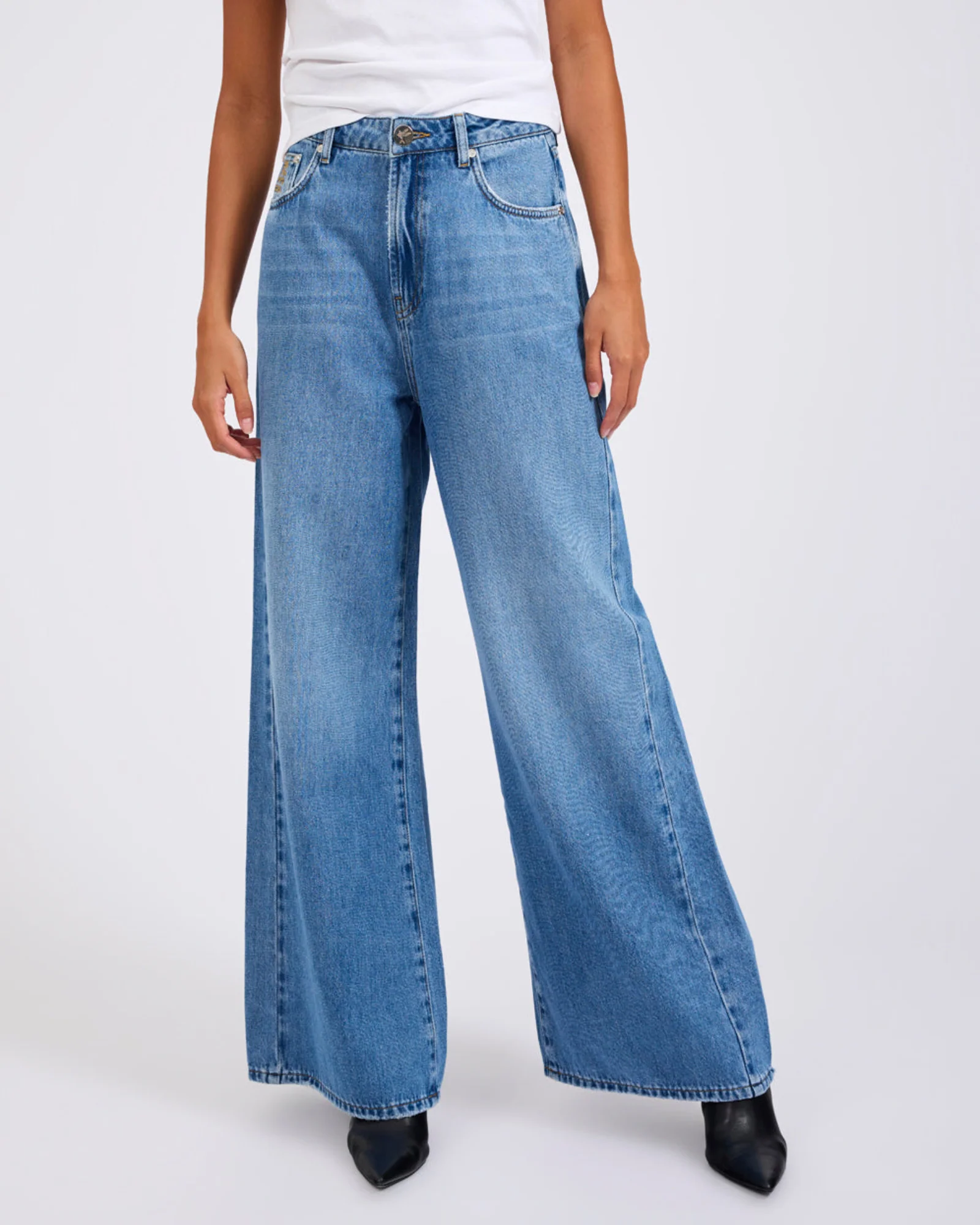 Love Machines Mid Waist Super Wide Leg Denim Jeans - Bright Blue - Image 3