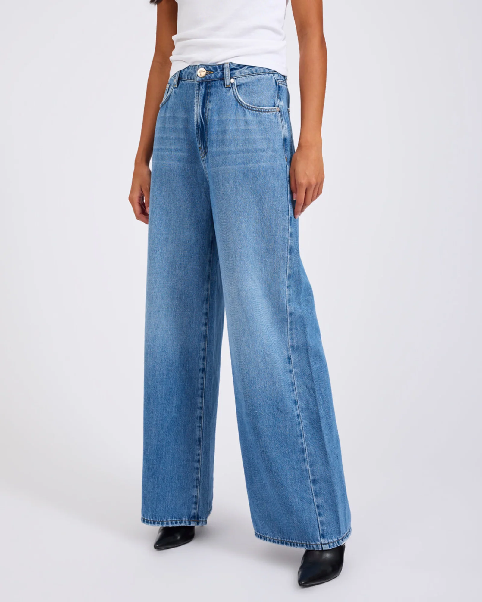 Love Machines Mid Waist Super Wide Leg Denim Jeans - Bright Blue - Image 4
