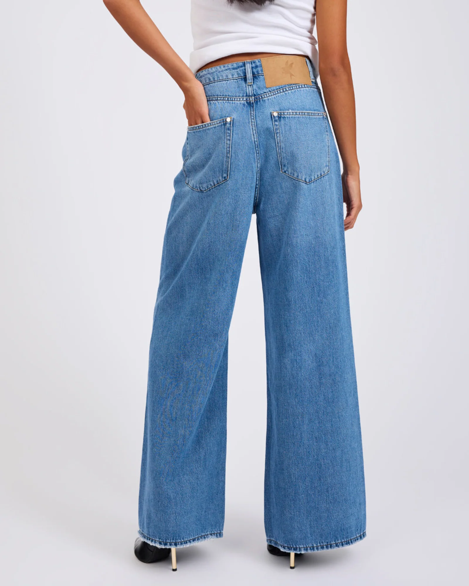 Love Machines Mid Waist Super Wide Leg Denim Jeans - Bright Blue - Image 6