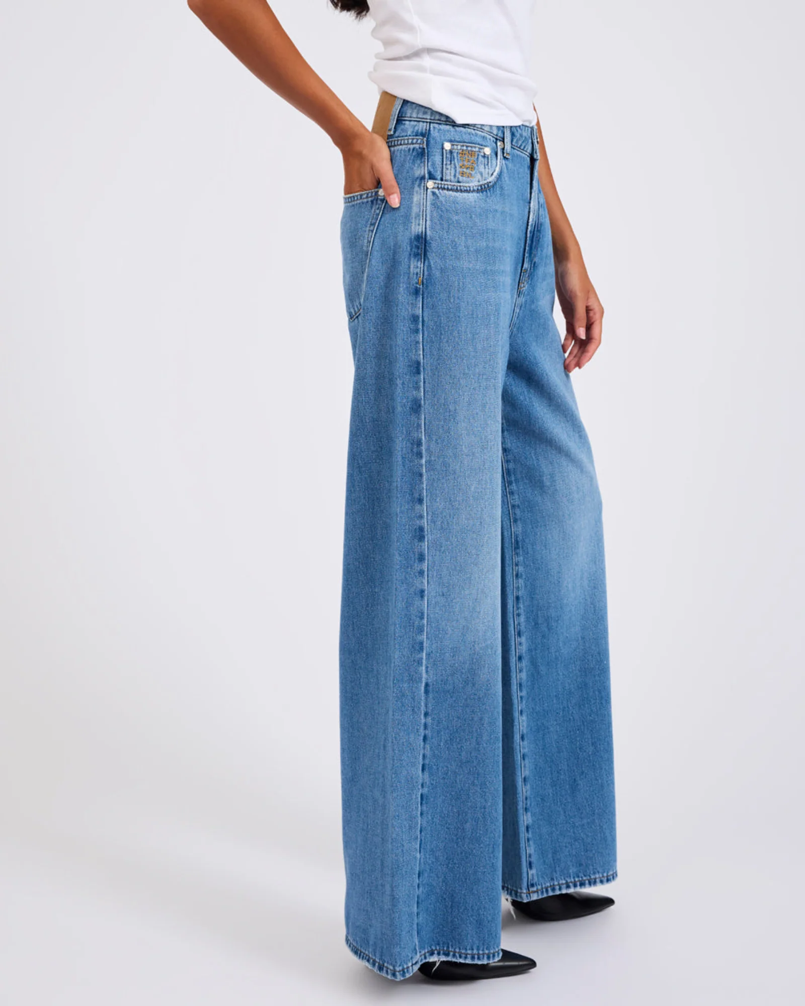 Love Machines Mid Waist Super Wide Leg Denim Jeans - Bright Blue - Image 7