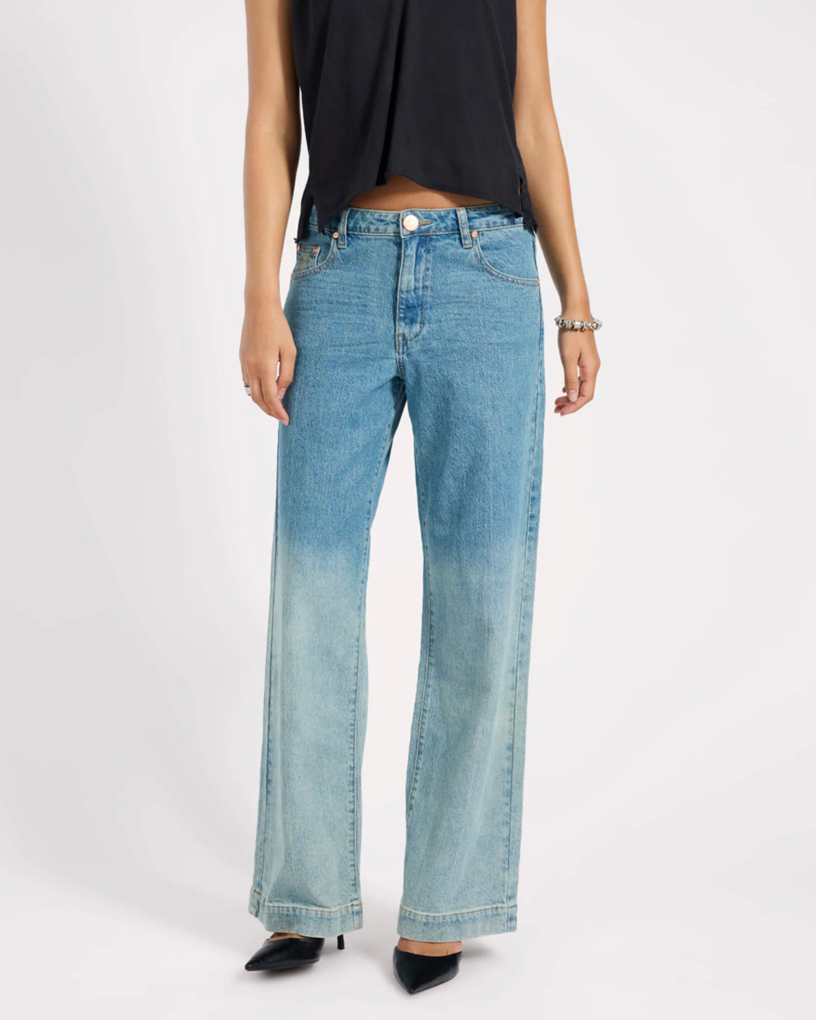 Low Riders Low Waist Wide Leg Denim Jeans - Texas Blue - Image 3