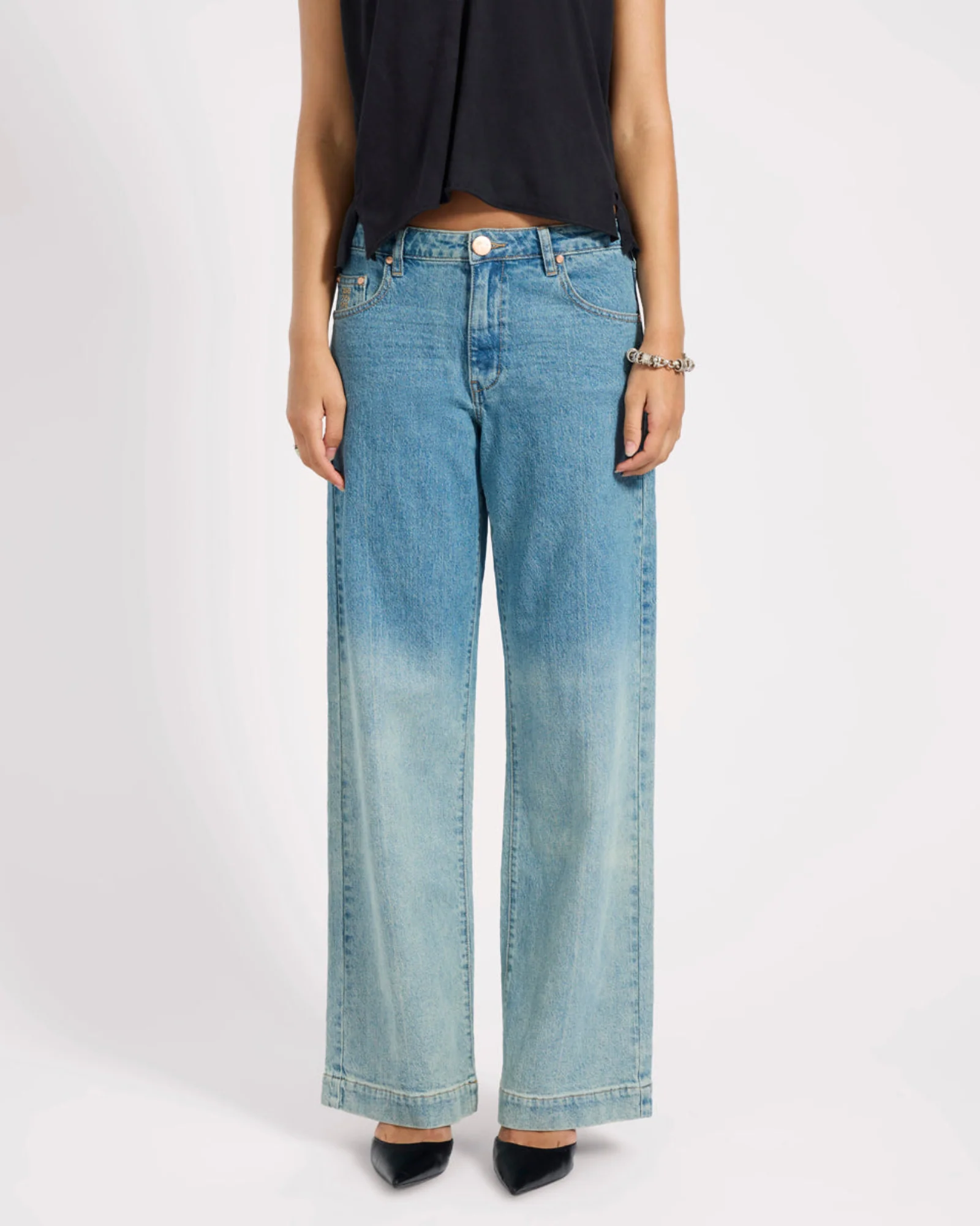 Low Riders Low Waist Wide Leg Denim Jeans - Texas Blue - Image 4