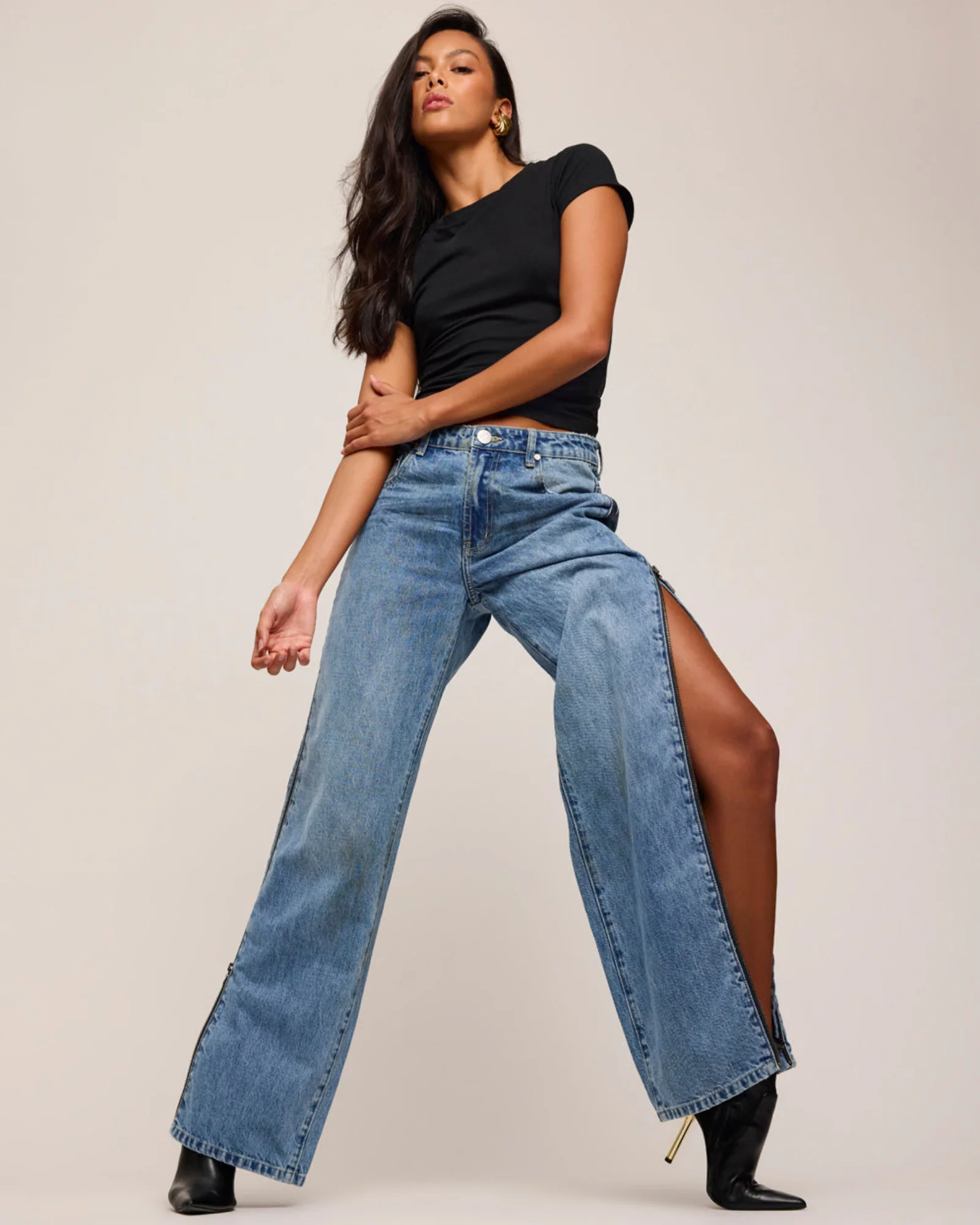 Low Riders Low Waist Wide Leg Zipped Denim Jeans - Image 11